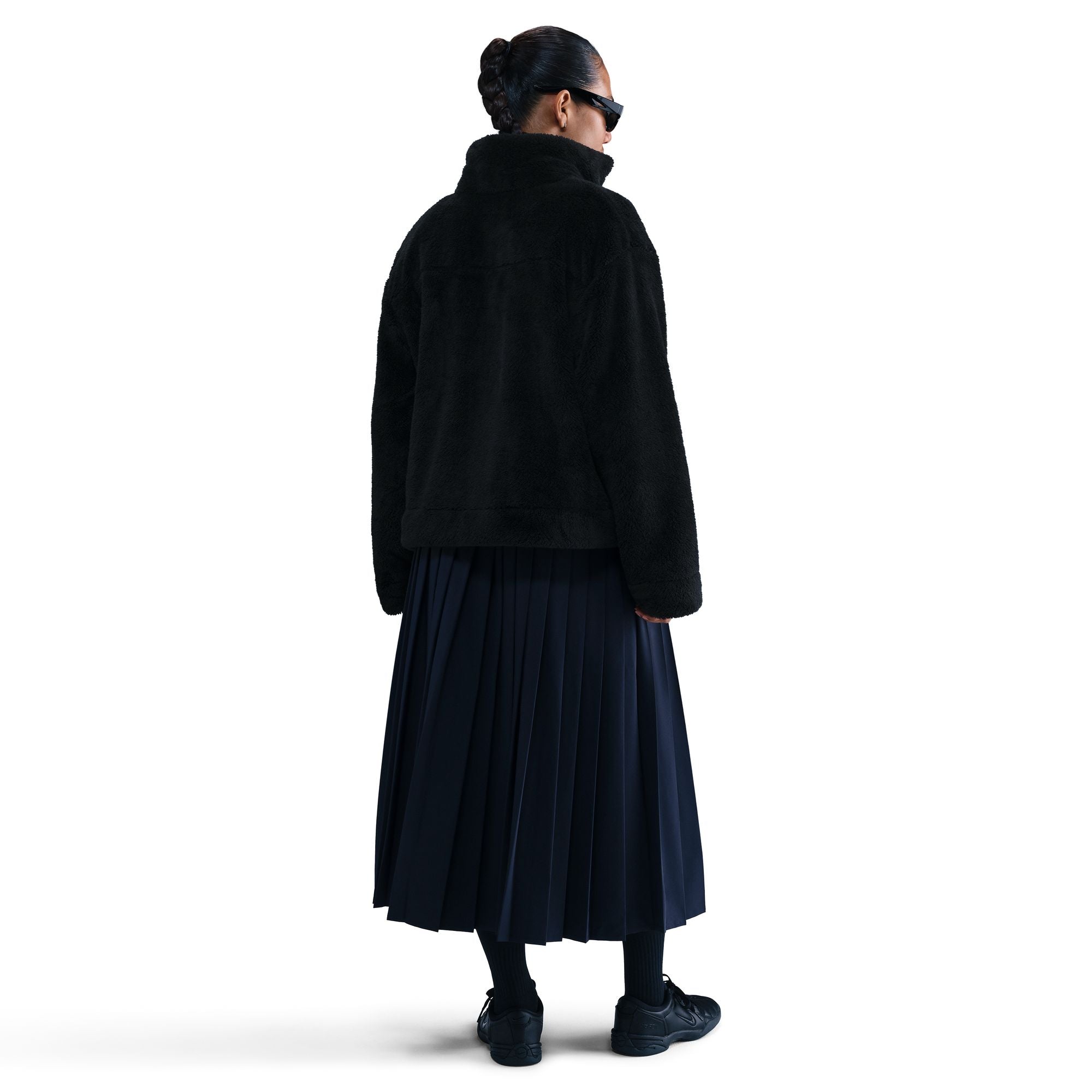 WOMENS NIKE SPORTSWEAR ESSENTIAL HIGH-PILE FLEECE SHERPA JACKET (BLACK/SAIL)