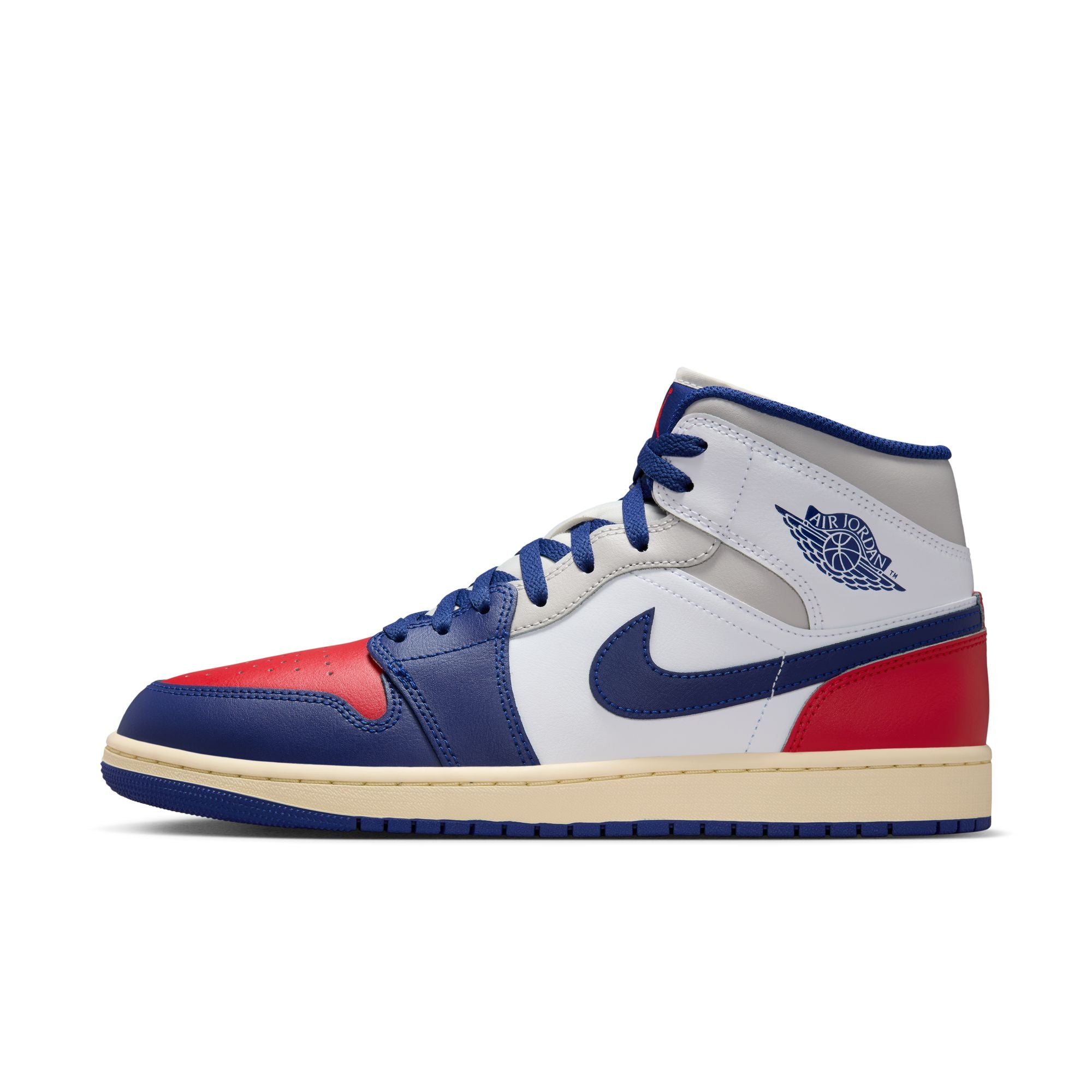 MENS AIR JORDAN 1 MID (WHITE/DEEP ROYAL BLUE/UNIVERSITY RED)