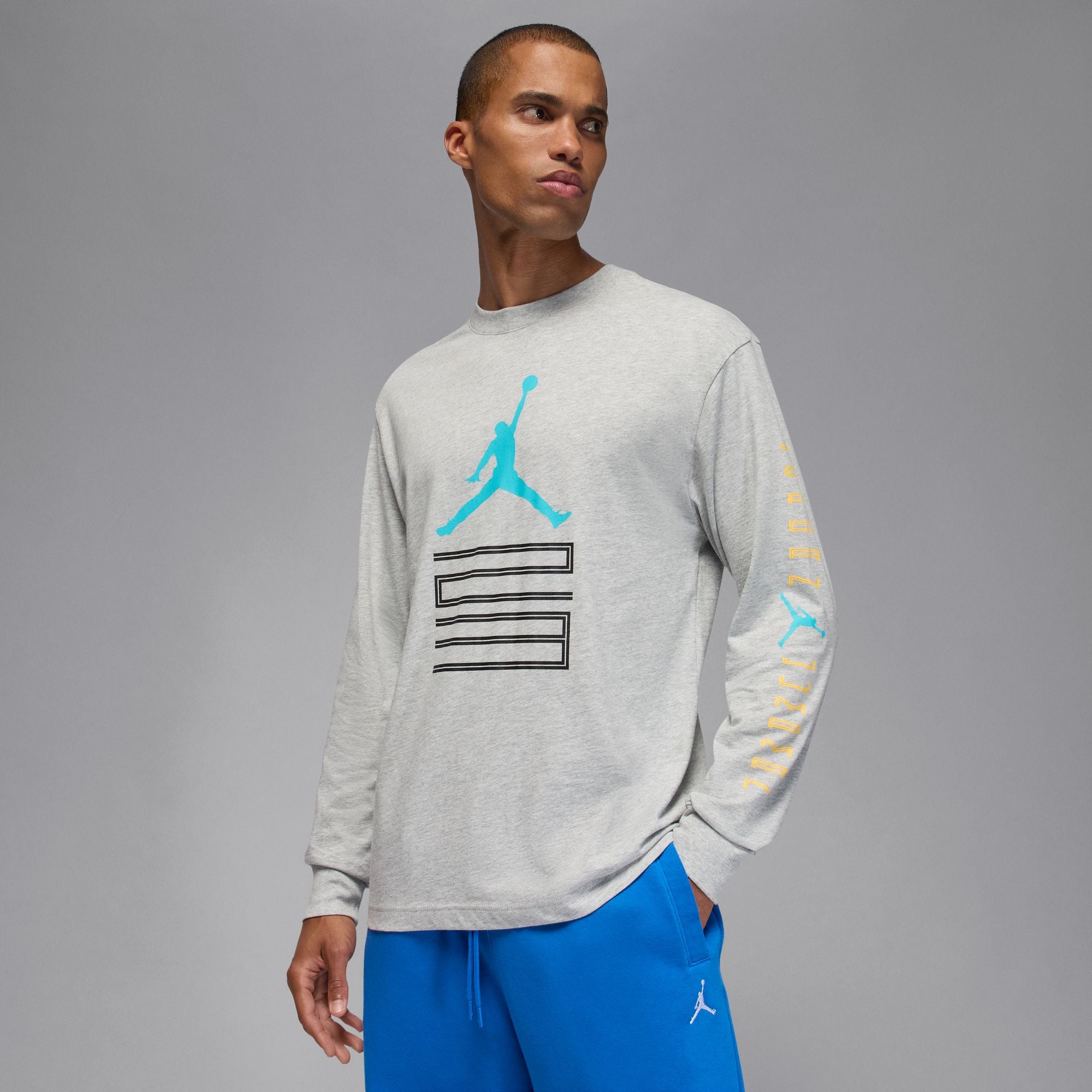 MENS JORDAN BROOKLYN AJ11 GFX LONG SLEEVE SHIRT (GREY HEATHER)