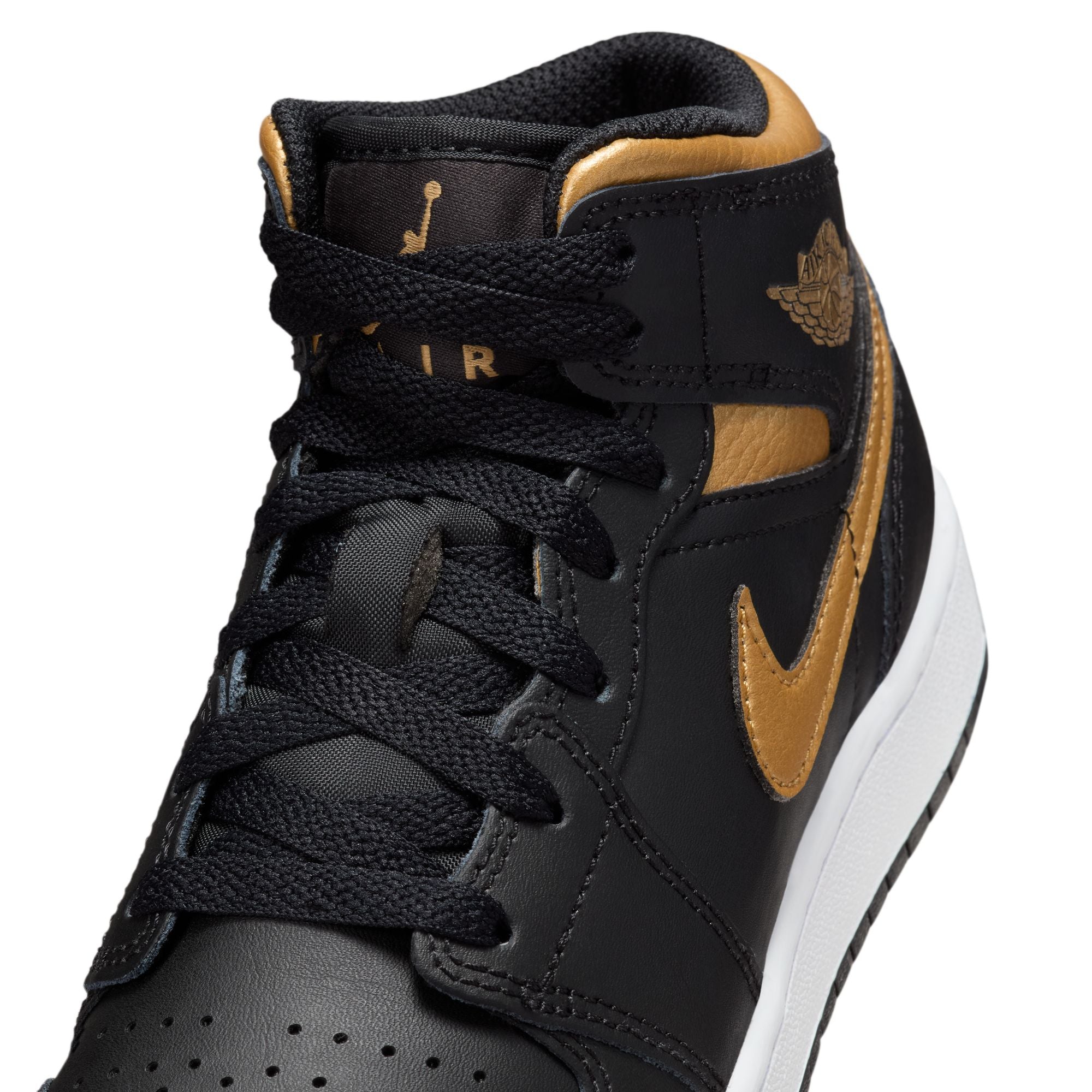 KIDS AIR JORDAN 1 MID GS (BLACK/METALLIC GOLD/WHITE)