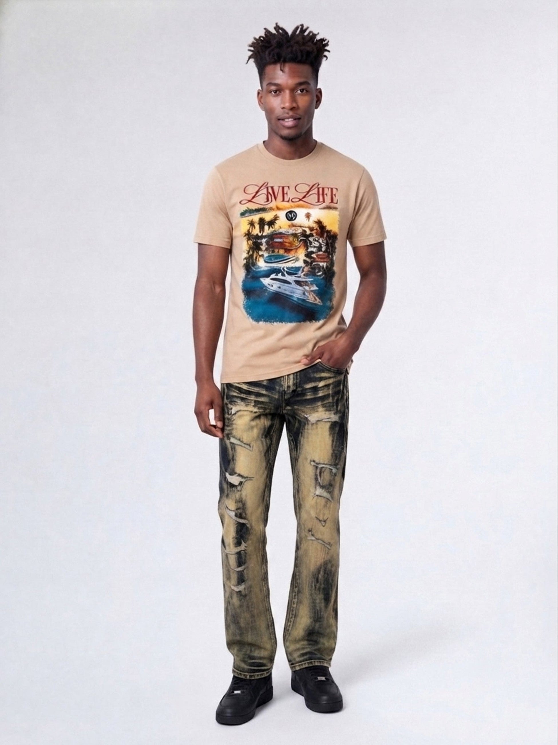 MENS MAKOBI SERGIO STRAIGHT FIT JEAN (BROWN)