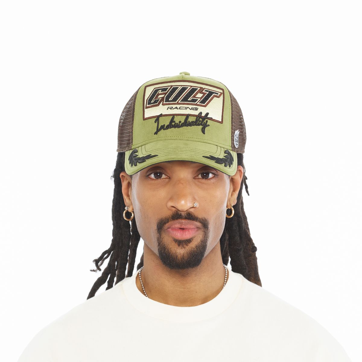CULT MESH BACK TRUCKER CURVED VISOR " CULT RACING " (OLIVE)