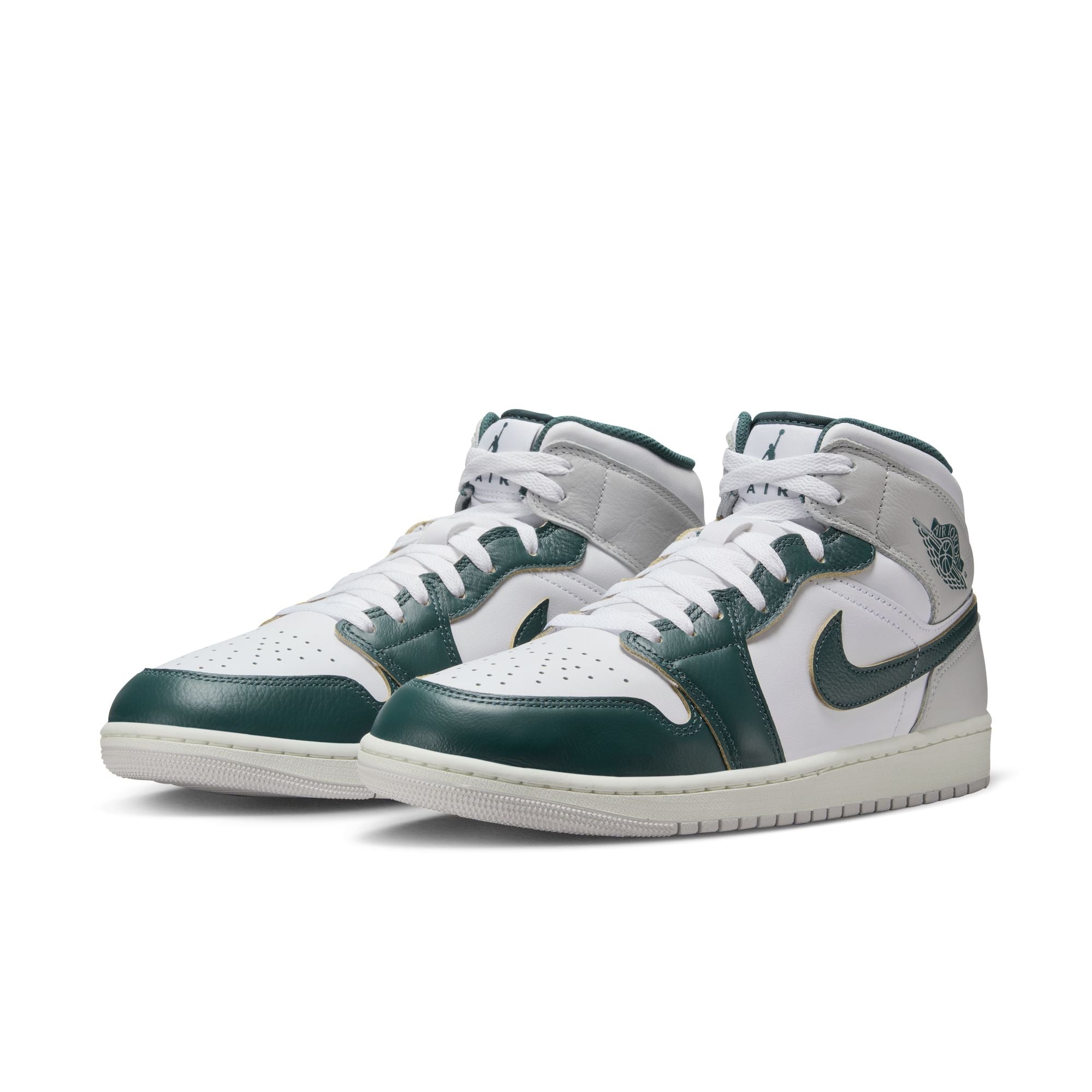 MENS AIR JORDAN 1 MID SE (WHITE/OXIDIZED GREEN/SAIL)