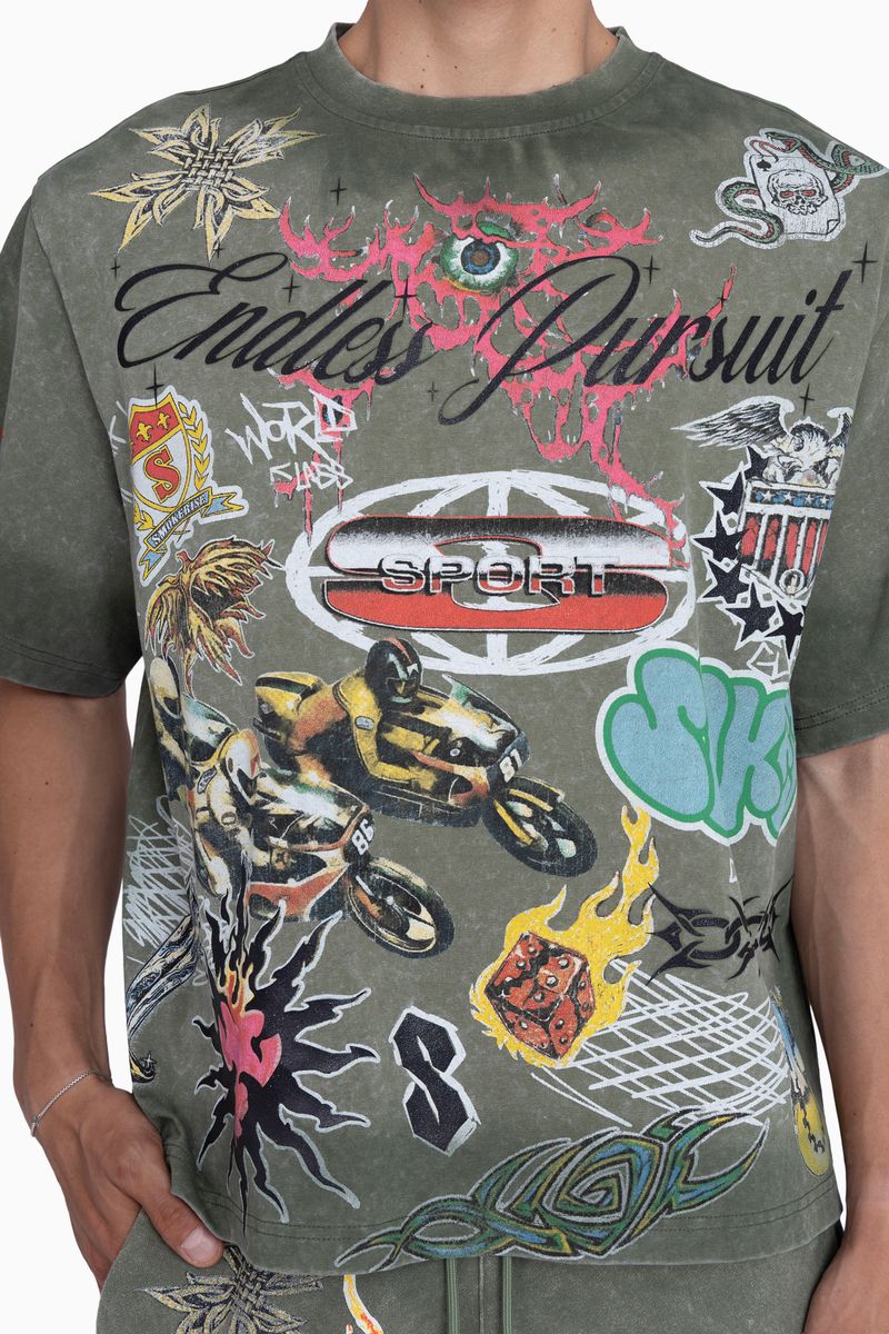 MENS SMOKE RISE ENDLESS PURSUIT SS T-SHIRT (VINTAGE ARMY)