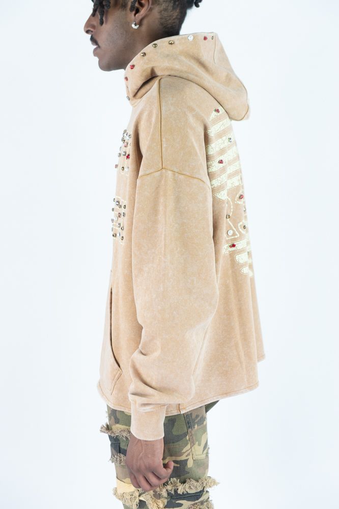 MENS R3BEL DENIM COEUR DACIER HOODIE (KHAKI)