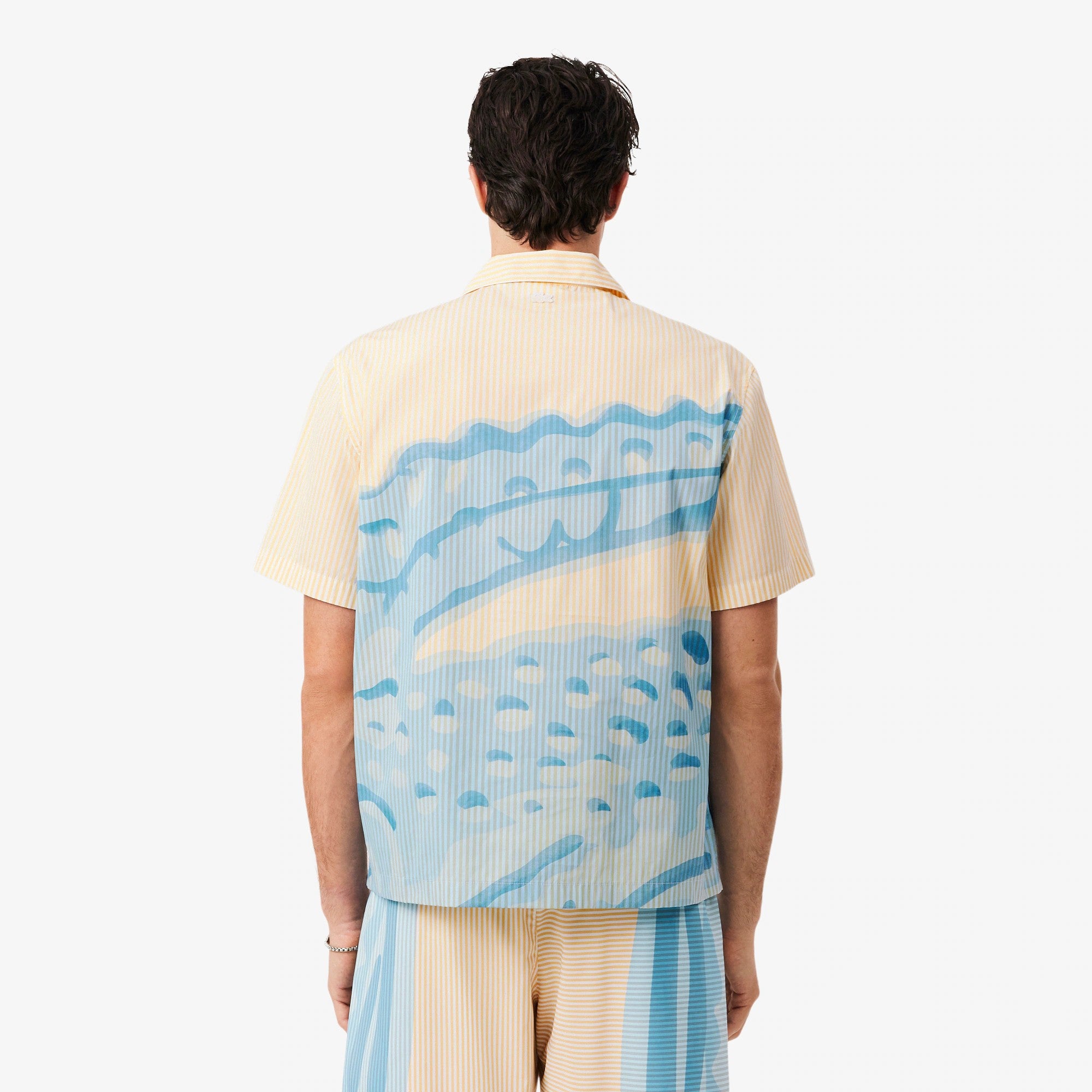 MENS LACOSTE RELAXED FIT STRIPED CROCODILE (BLANC/BEIGE)