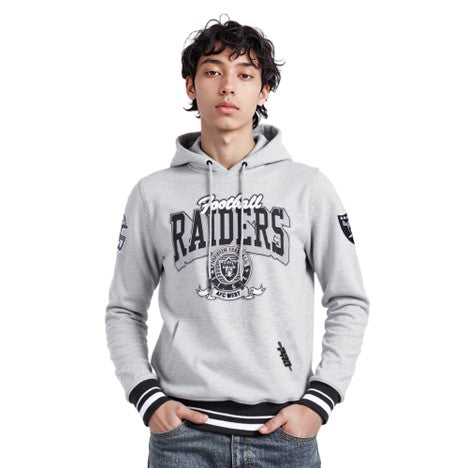 MENS PRO STANDARD LAS VEGAS RAIDERS TEAM BADGE M RIB FLC PO HOODIE (HEATHER GREY/BLACK)