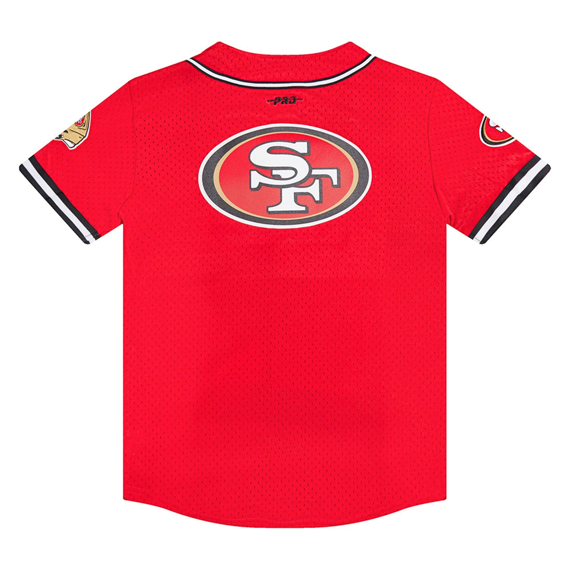 KIDS PRO STANDARD SAN FRANCISCO 49ERS CLASSIC BIG BOYS MESH BUTTON DOWN SHIRT (RED/BLACK)