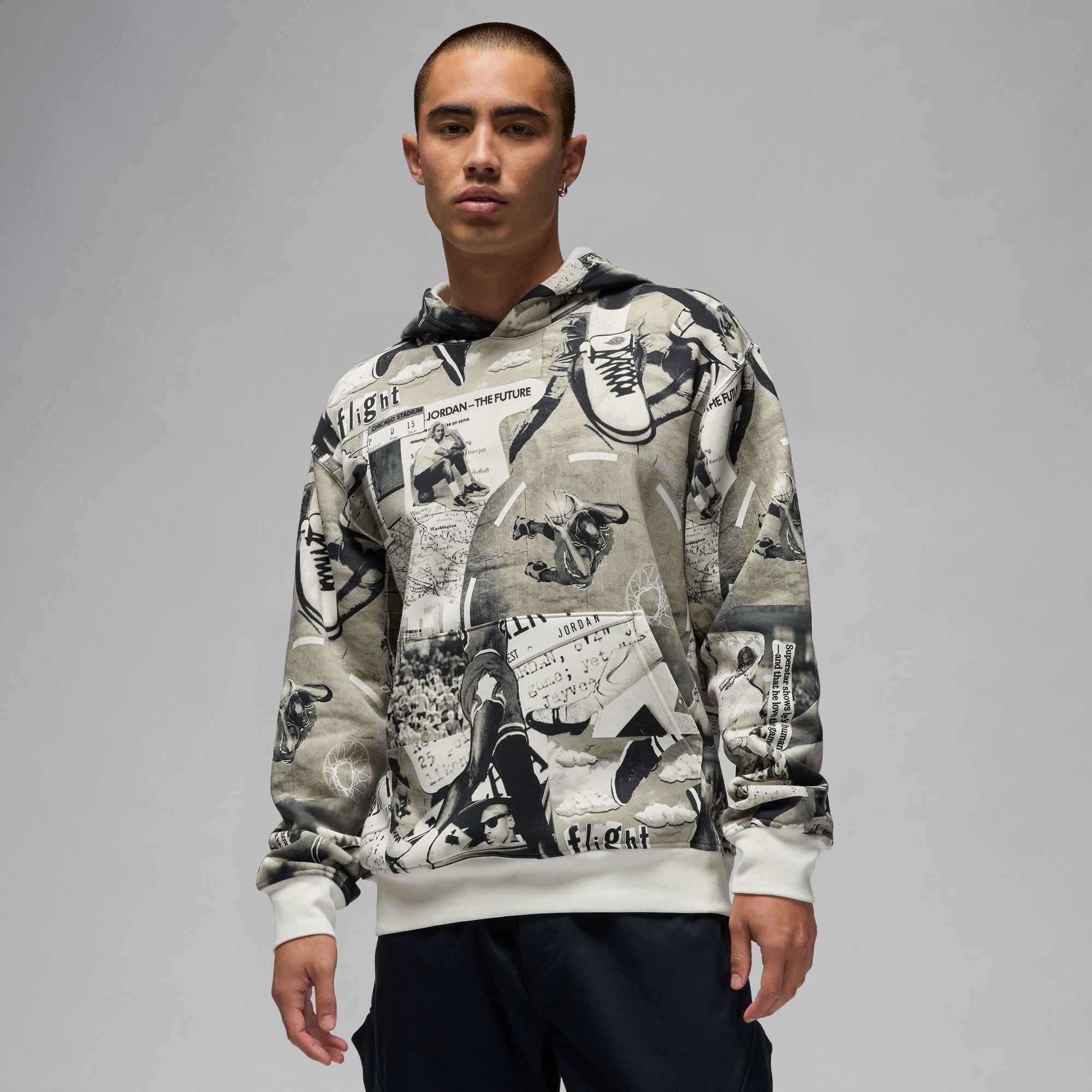 MENS JORDAN BROOKLYN AOP FLEECE PULLOVER (BLACK/SAIL)