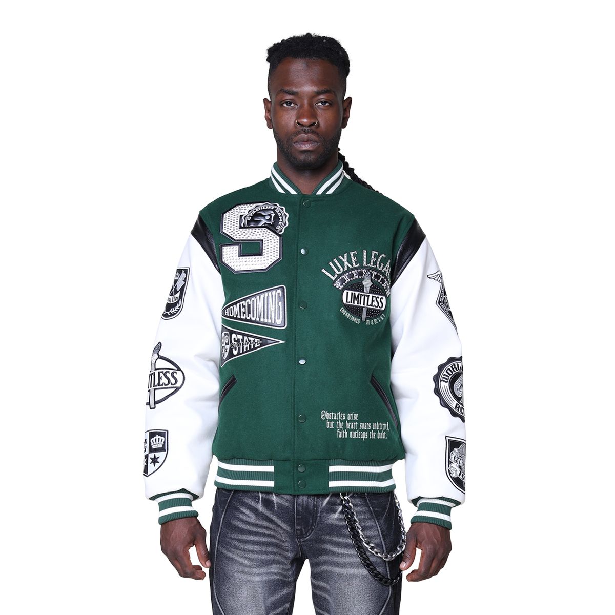 MENS SMOKE RISE LUXE LEGACY WOOL VARSITY JACKET (HUNTER)