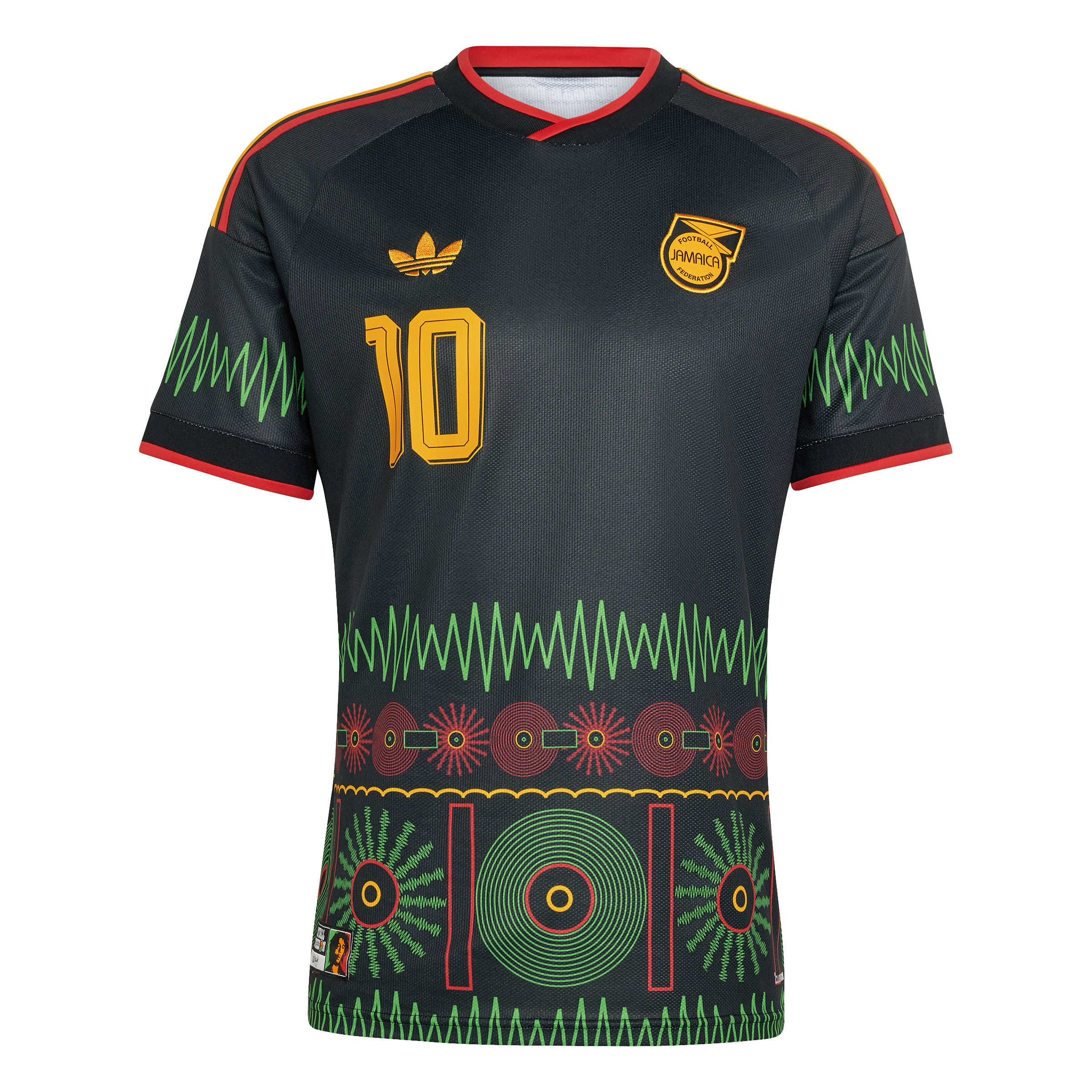 MENS ADIDAS JAMAICA 26 X BOB MARLEY AWAY MARLEY 10 JERSEY (BLACK)