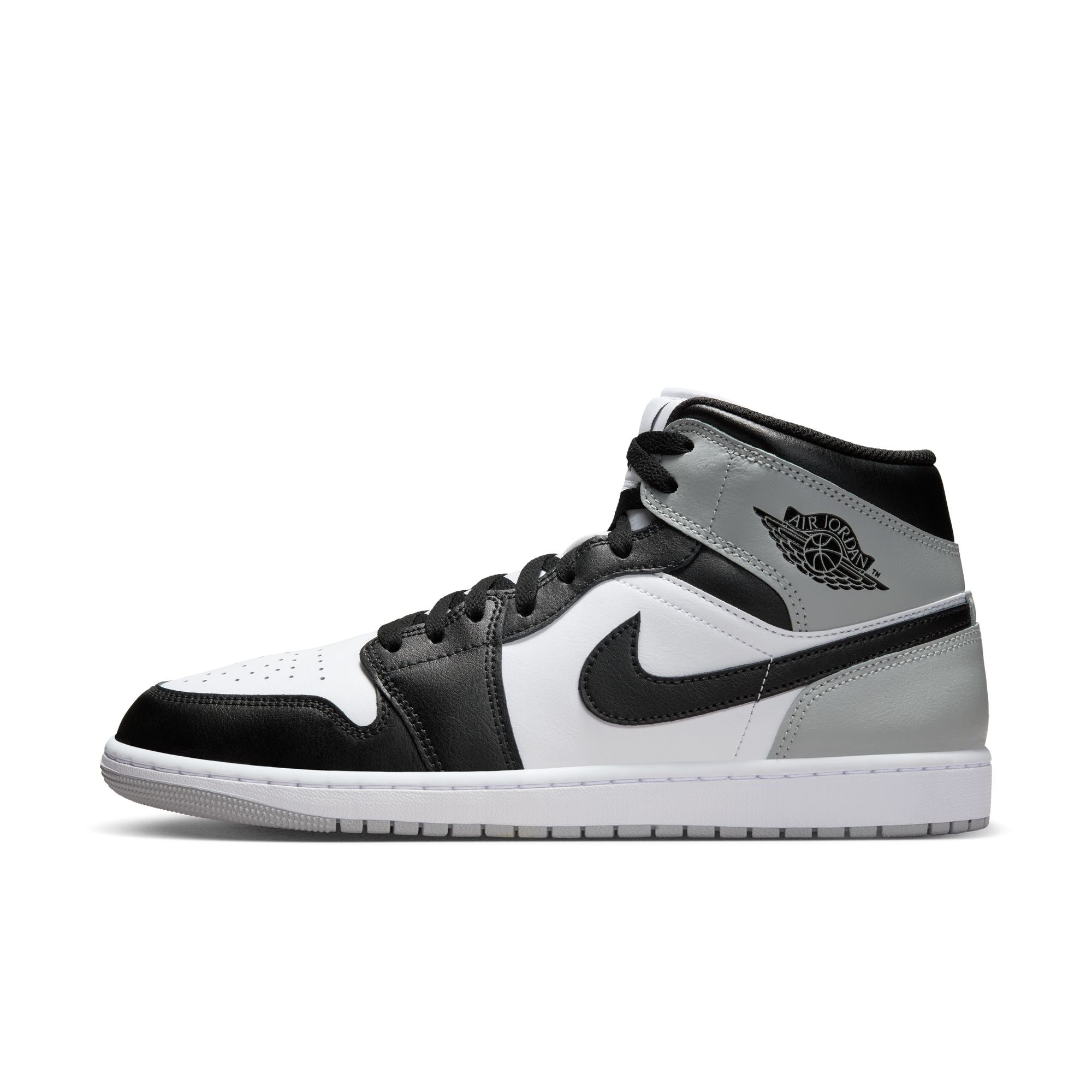 MENS AIR JORDAN 1 MID (WHITE/BLACK/LT SMOKE GREY)