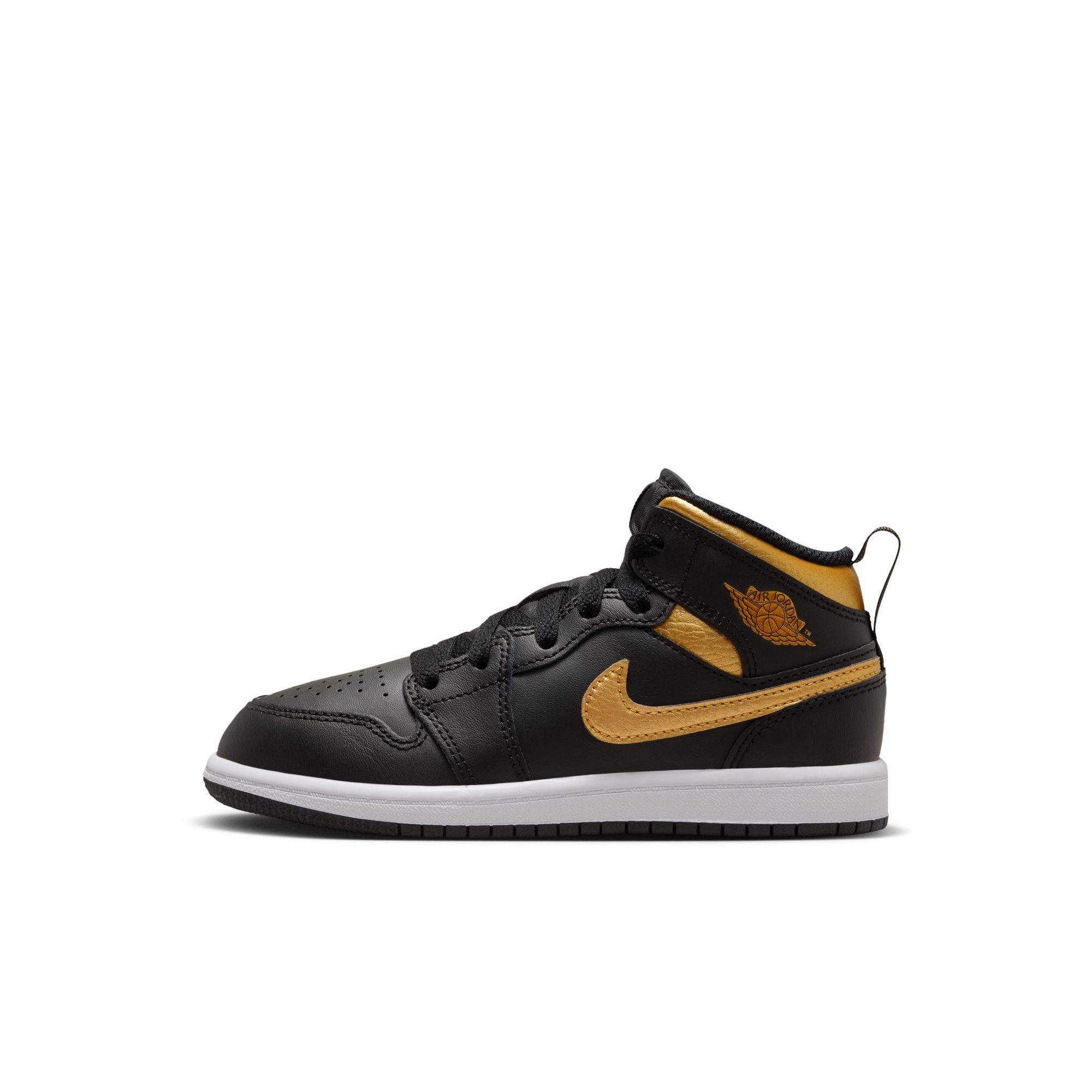 KIDS JORDAN 1 MID PS (BLACK/METALLIC GOLD/WHITE)