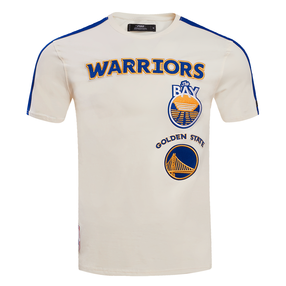 MENS GOLDEN STATE WARRIORS RETRO CLASSIC SJ STRIPED T-SHIRT (EGGSHELL/ROYAL BLUE)