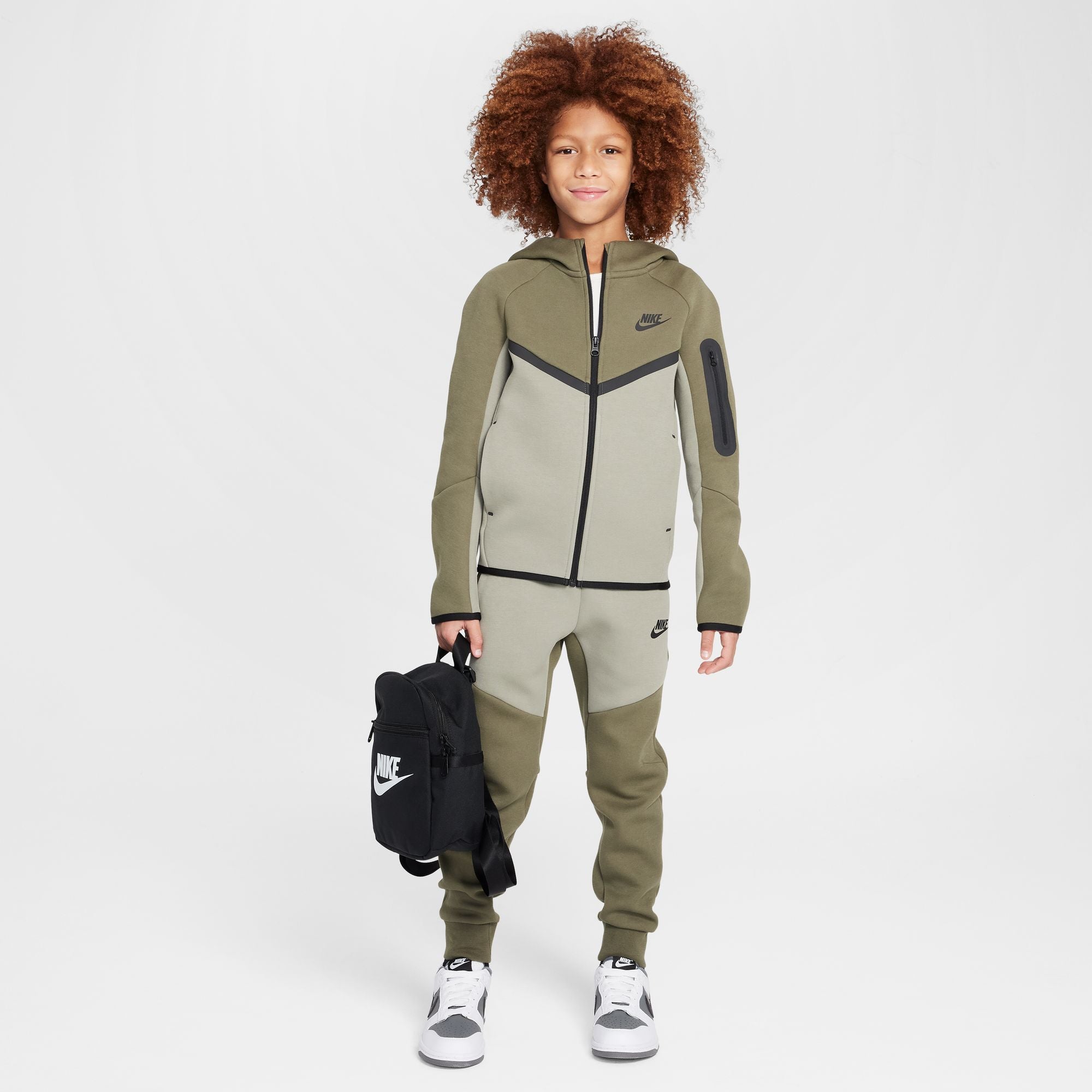 KIDS NIKE TECH FLEECE FULL-ZIP WINDRUNNER WARMUP (LIGHT ARMY/MEDIUM OLIVE/BLACK)