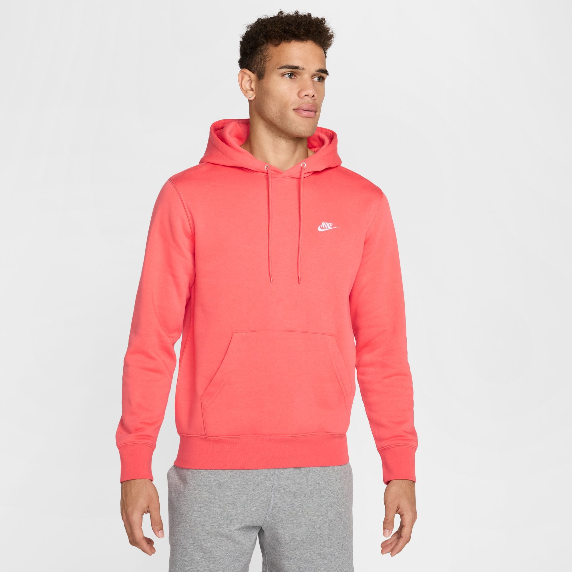 MENS NIKE CLUB PULLOVER FLEECE HOODIE (MAGIC EMBER/WHITE)