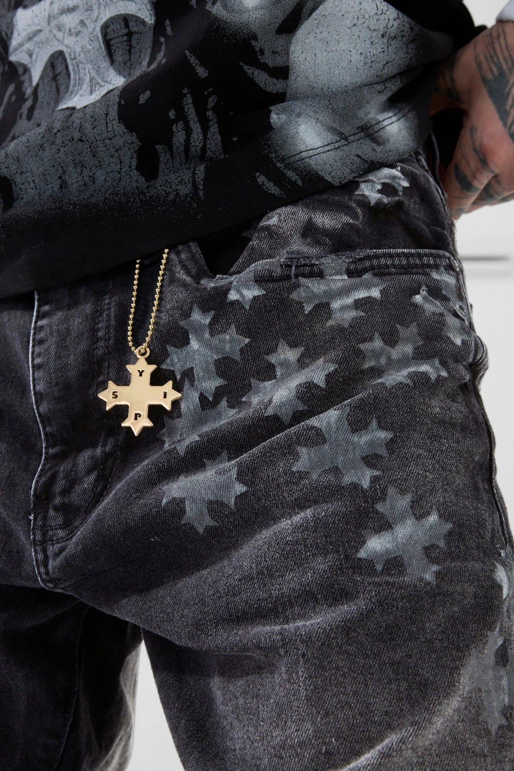 MENS JORDAN CRAIG SUPER SKINNY STACKED FORBIDDEN FRUIT DENIM (BLACK SHADOW)