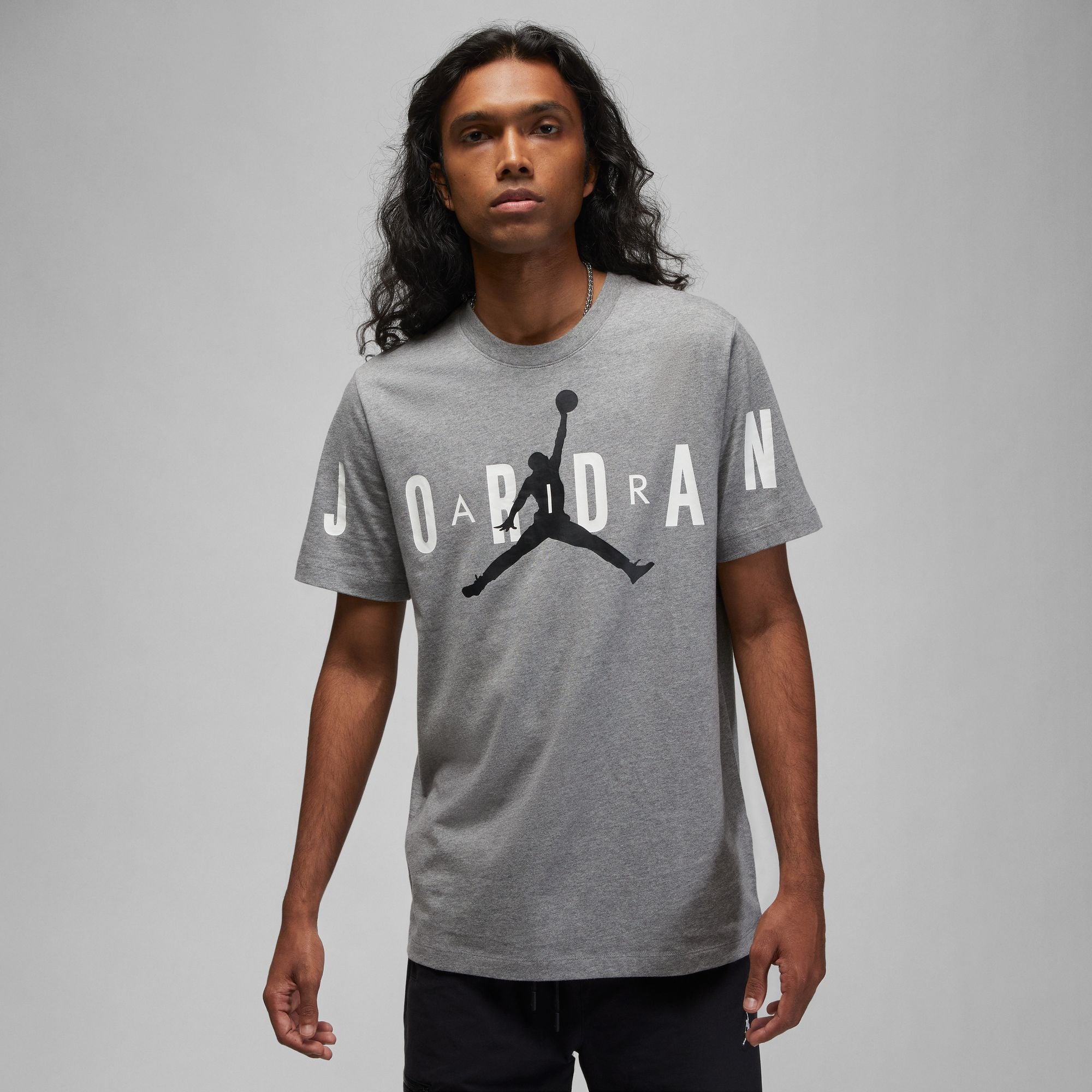 MENS JORDAN JD AIR STRETCH SS T-SHIRT (CARBON HEATHER/WHITE/BLACK)