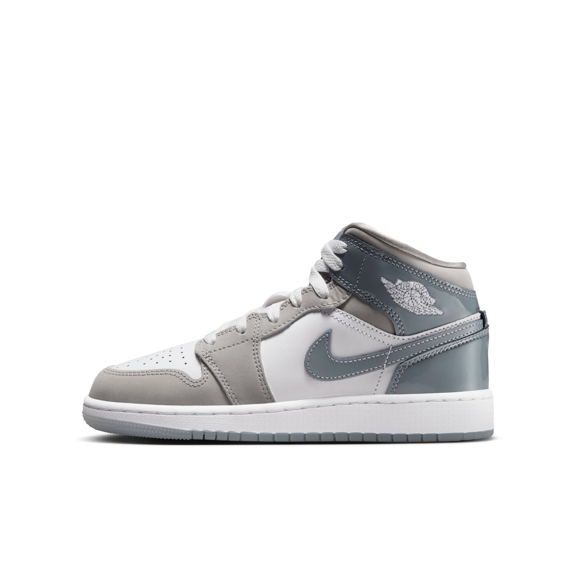 KIDS AIR JORDAN 1 MID SE GS (WHITE/COOL GREY/MEDIUM GREY)