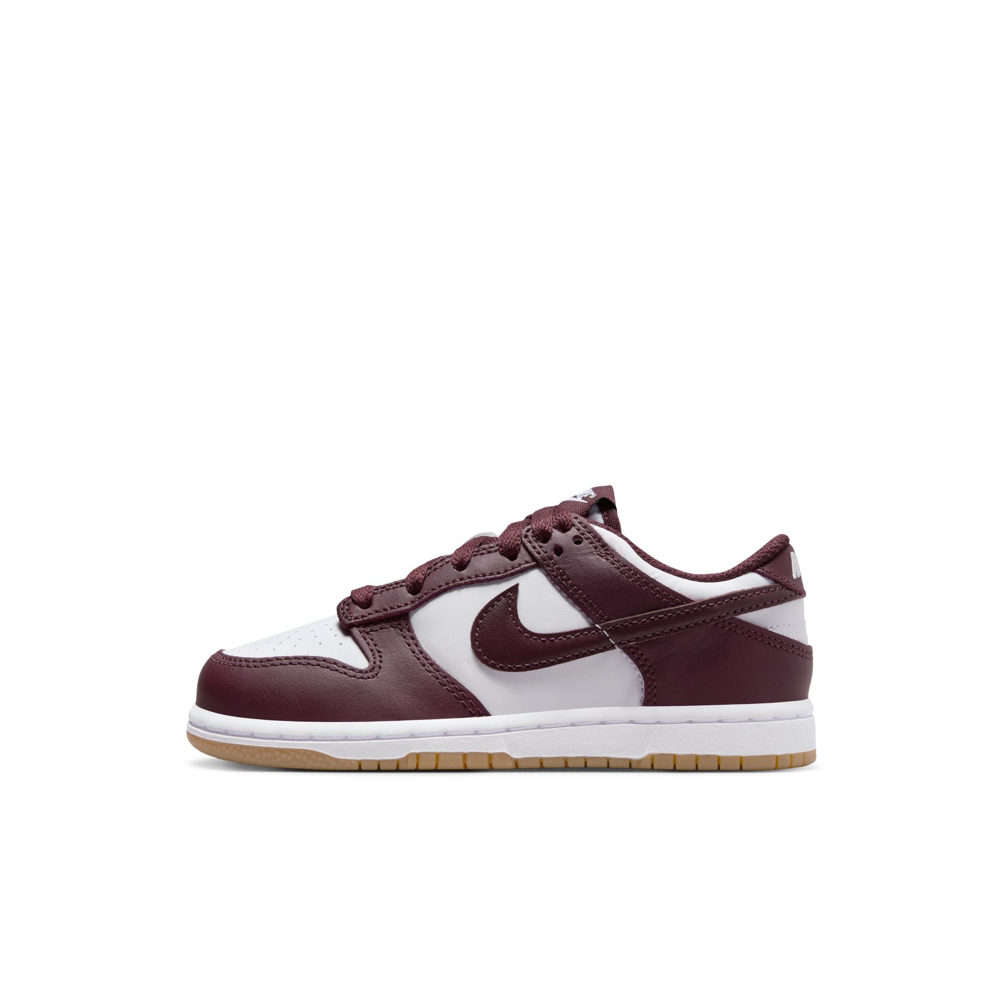 KIDS NIKE DUNK LOW PS (WHITE/BURGUNDY CRUSH/GUM LIGHT BROWN)