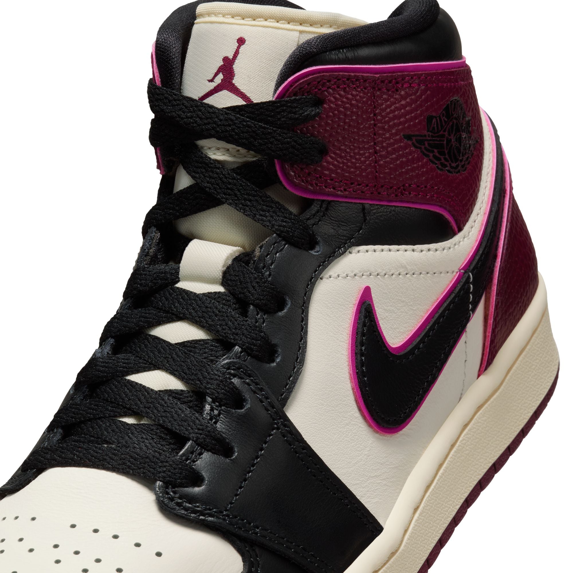 WOMENS AIR JORDAN 1 MID SE (SAIL/BLACK/ACTIVE PINK/BORDEAUX)