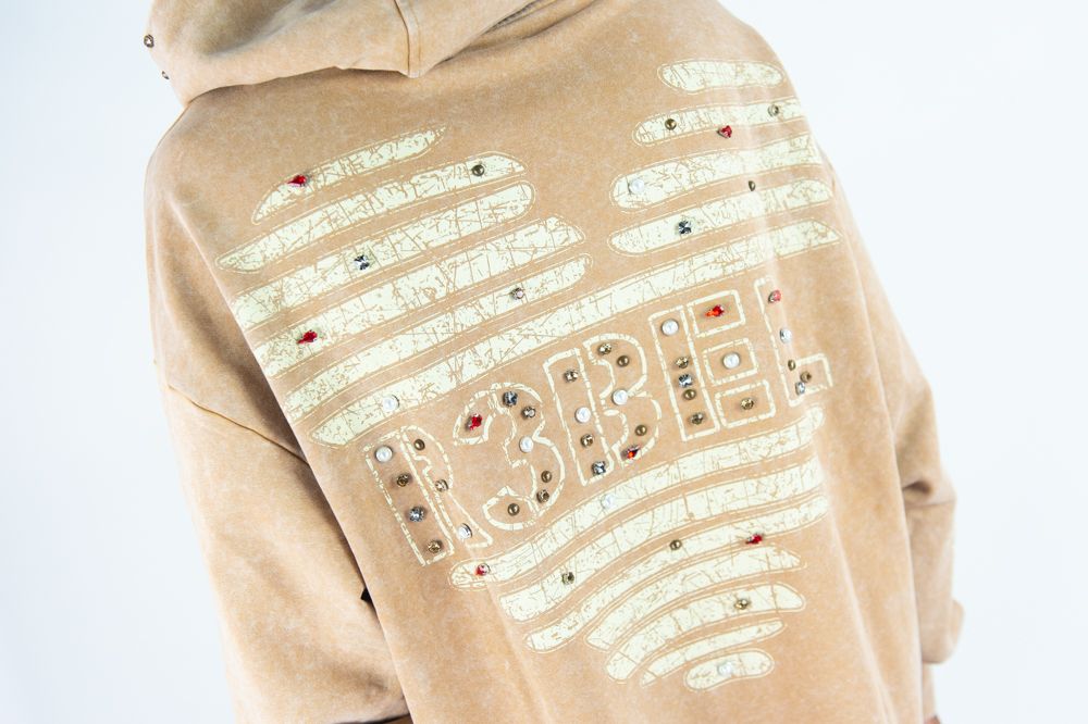 MENS R3BEL DENIM COEUR DACIER HOODIE (KHAKI)