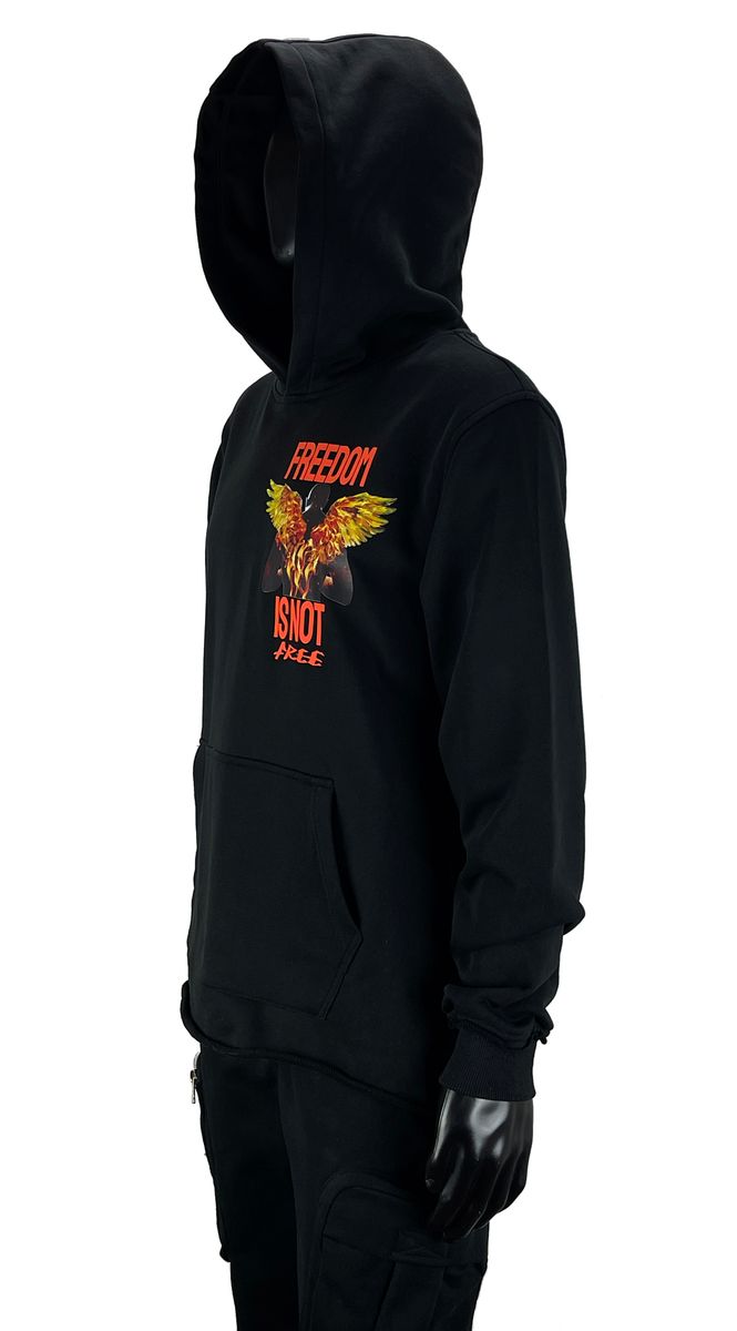 MENS FIFTH LOOP FREEDOM IS NOT FREE CROP PULLOVER HOODIE (BLACK)