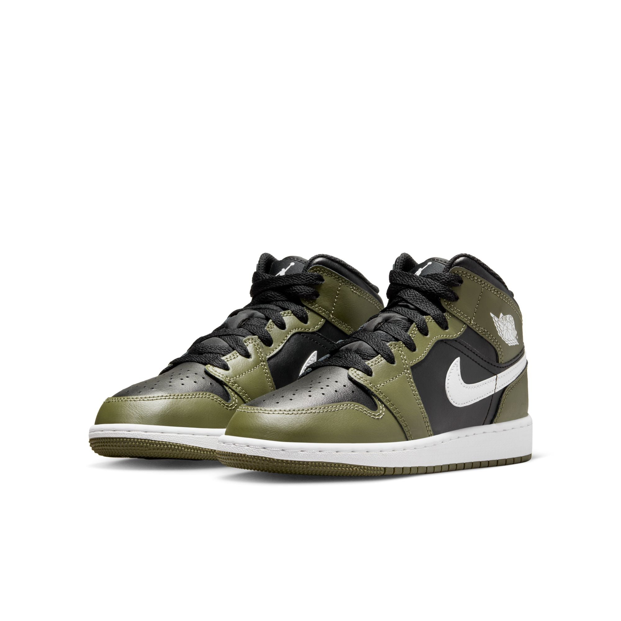 KIDS AIR JORDAN 1 MID GS (BLACK/WHITE/MEDIUM OLIVE)