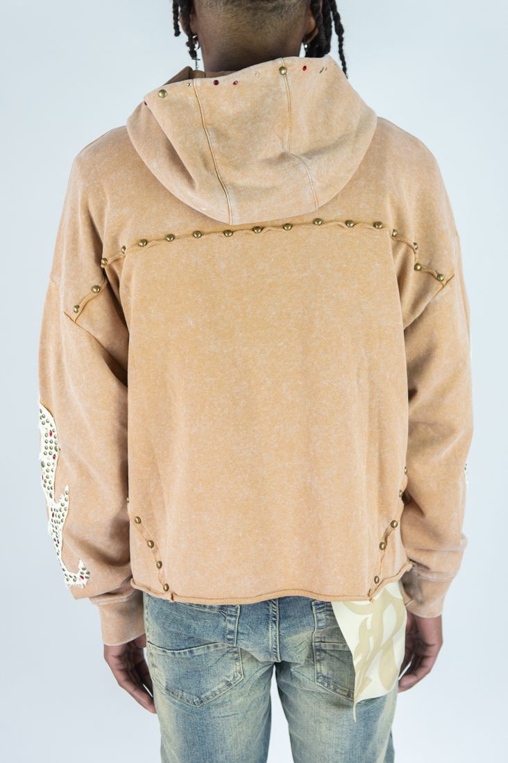 MENS R3BEL DENIM FIREFEST FULLZIP HOODIE (KHAKI)