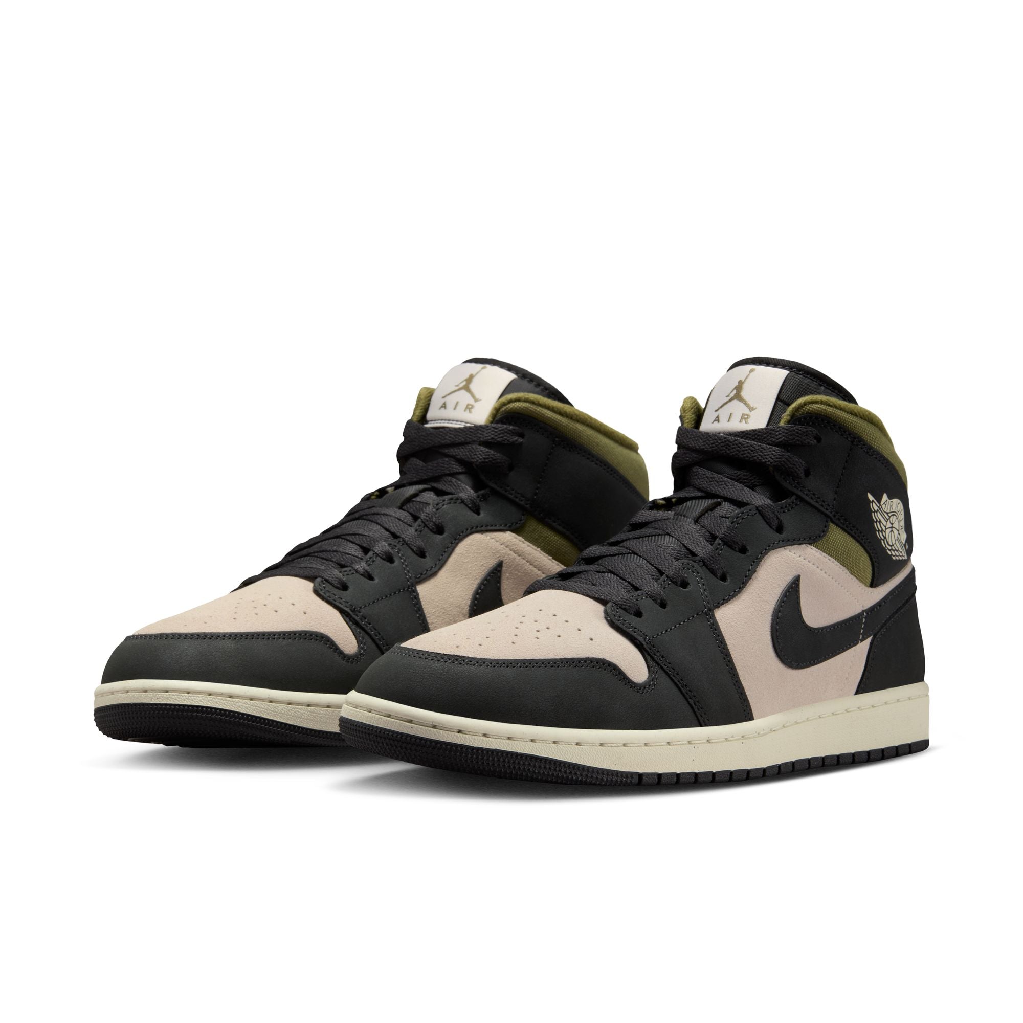 MENS AIR JORDAN 1 MID SE (LT OREWOOD BRN/OFF NOIR/MEDIUM OLIVE)