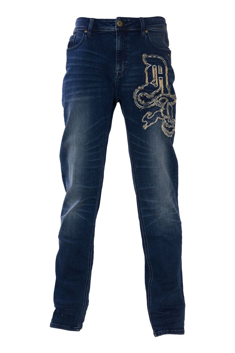 ABBOT | MENS DENIM APPLIQUE LETTER JEAN (NAVY)