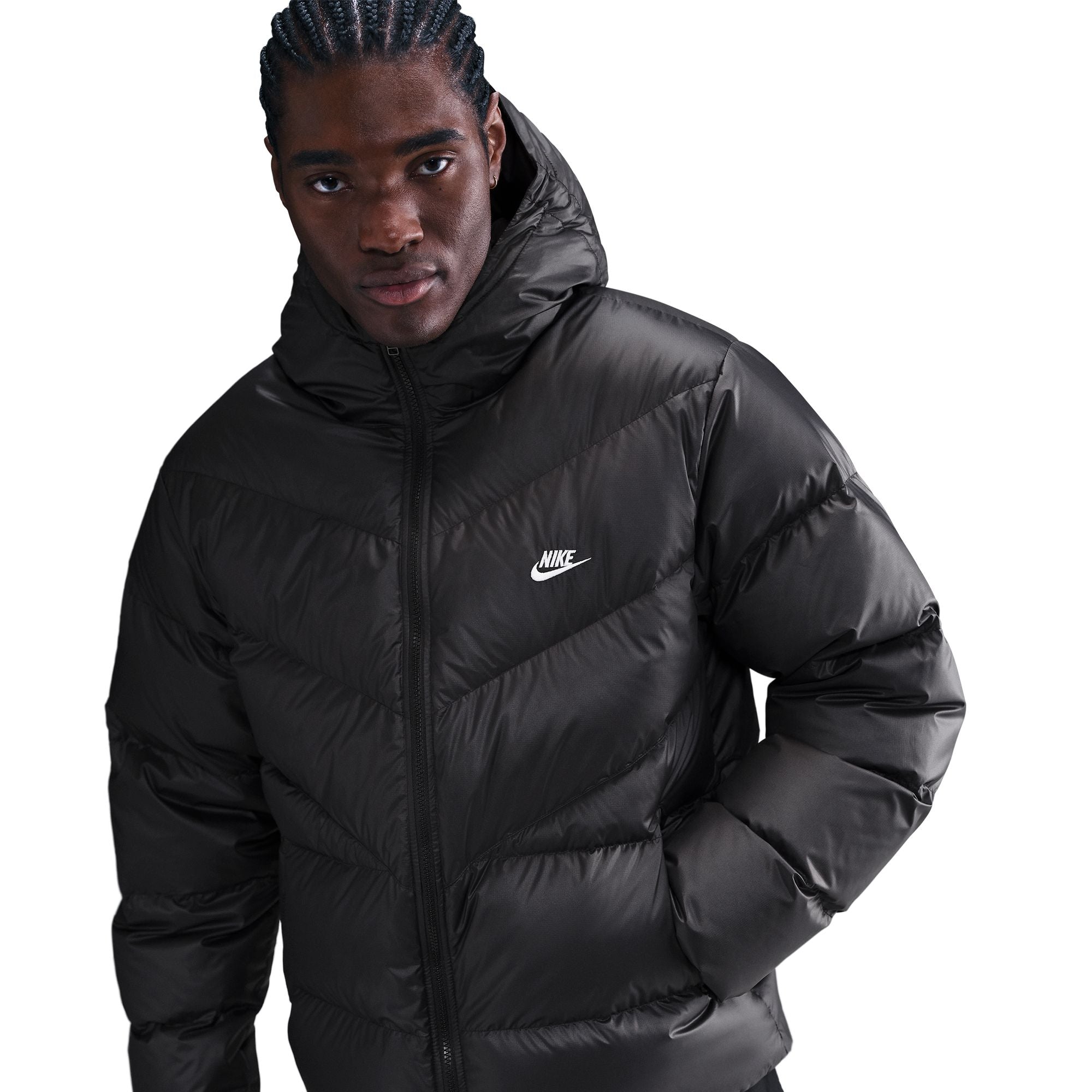 MENS NIKE DOWN-FILLED WINDRUNNER STATEMENT JACKET (BLACK/WHITE)