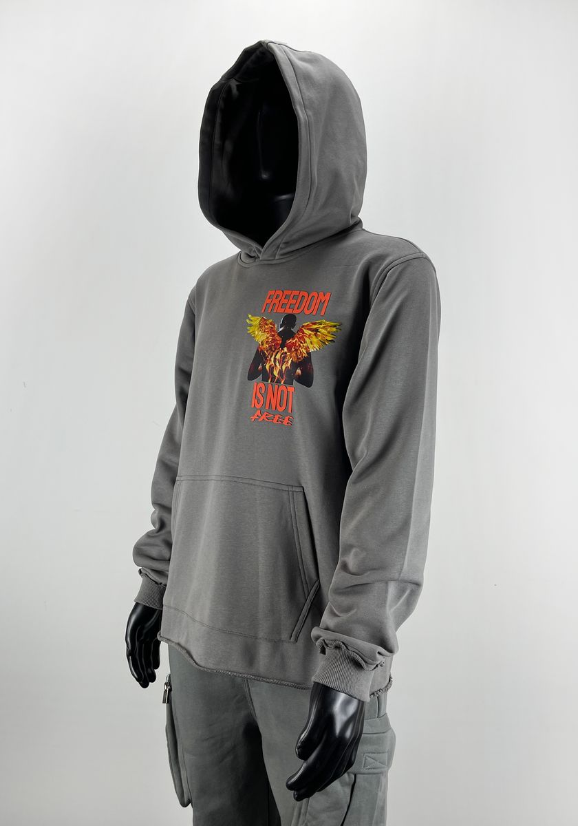 MENS FIFTH LOOP FREEDOM IS NOT FREE CROP PULLOVER HOODIE (GHOST GREY)