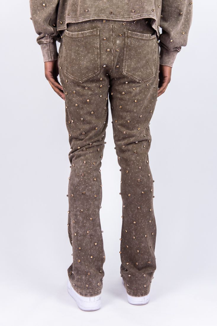 MENS R3BEL DENIM F.TERRY DIAMOND FULL-ZIP WARMUP (BROWN)