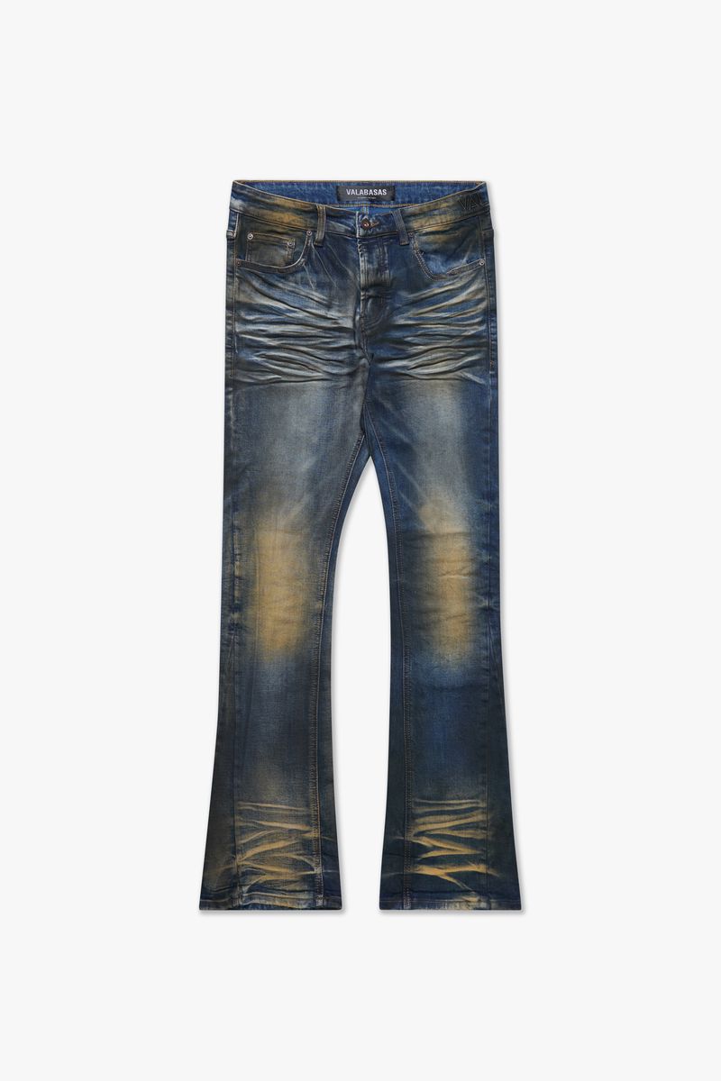 MENS VALABASAS "FAX" STACKED WAXED DENIM (VINTAGE BLUE DARK BLUE WASH)