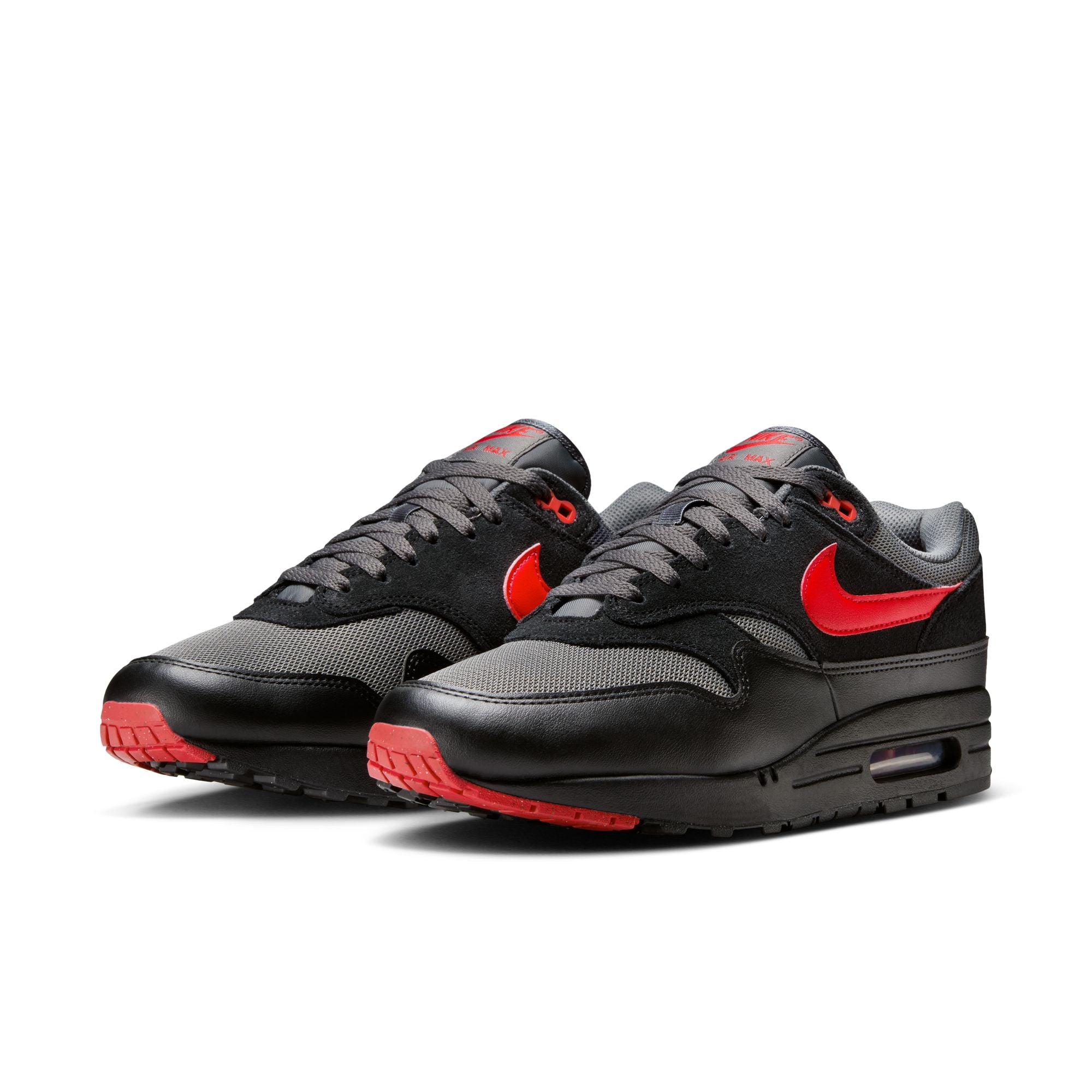 MENS NIKE AIR MAX 1 ESSENTIAL (BLACK/UNIVERSITY RED/IRON GREY)