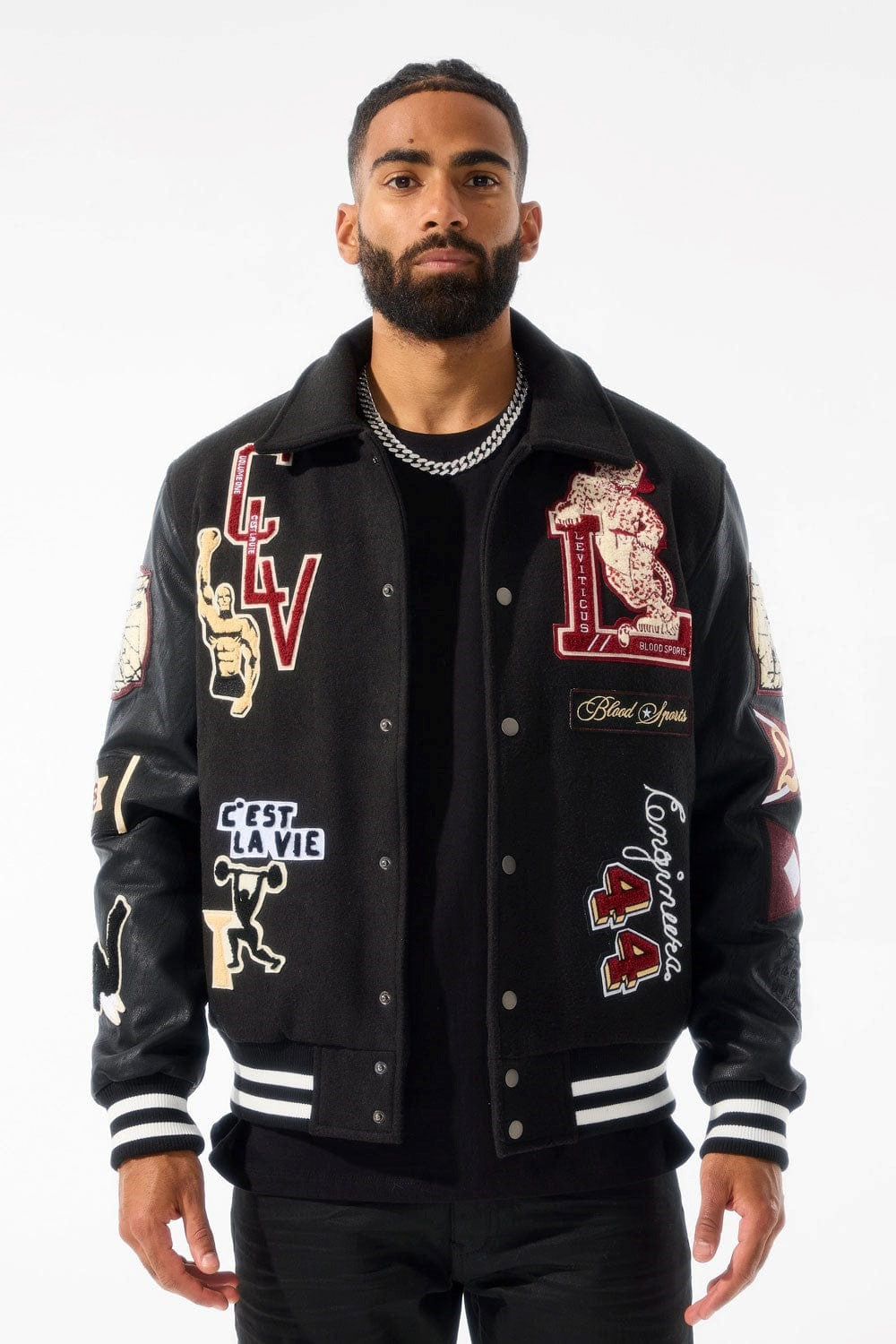 MENS JORDAN CRAIG CARPE DIEM VARSITY JACKET (BLACK)