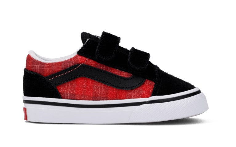 TODDLER VANS OLD SKOOL GLITTER PLAID (RED/BLACK)