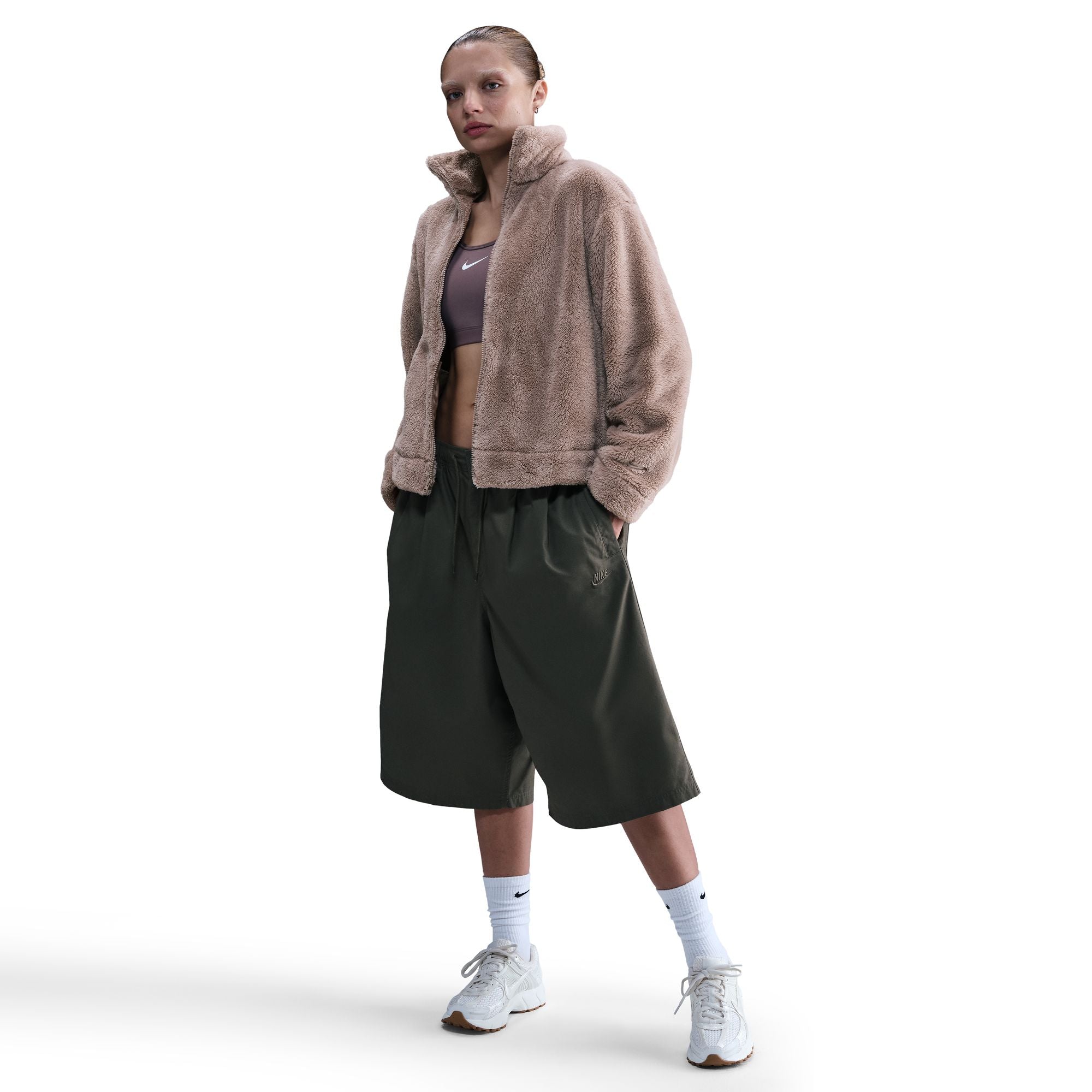 WOMENS NIKE SPORTSWEAR ESSENTIAL HIGH-PILE FLEECE SHERPA JACKET (MALT/SAIL)