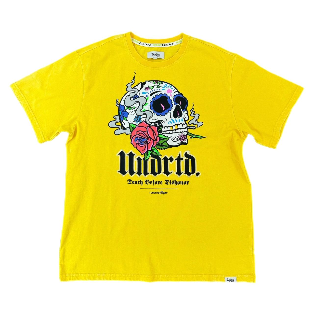 MENS HIGHLY UNDRTD DEATH B4 DISHONOR WASHED T-SHIRT (YELLOW)