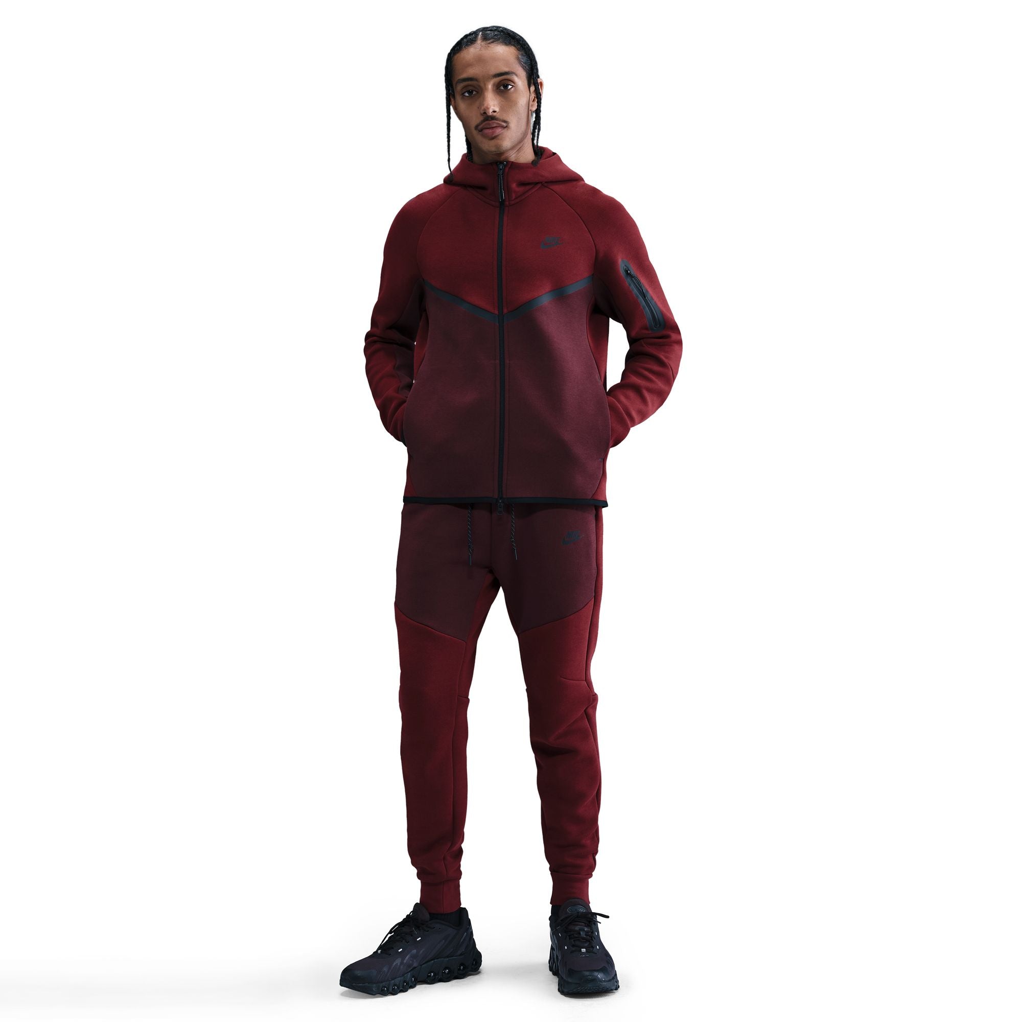 MENS NIKE TECH FLEECE FULL-ZIP WINDRUNNER WARMUP (DARK TEAM RED/BURGUNDY CRUSH/BLACK)