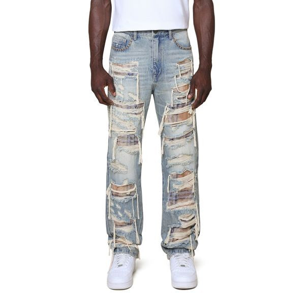 MENS SMOKE RISE GRANDEUR PLAID DENIM JEAN (MUNICH BLUE)