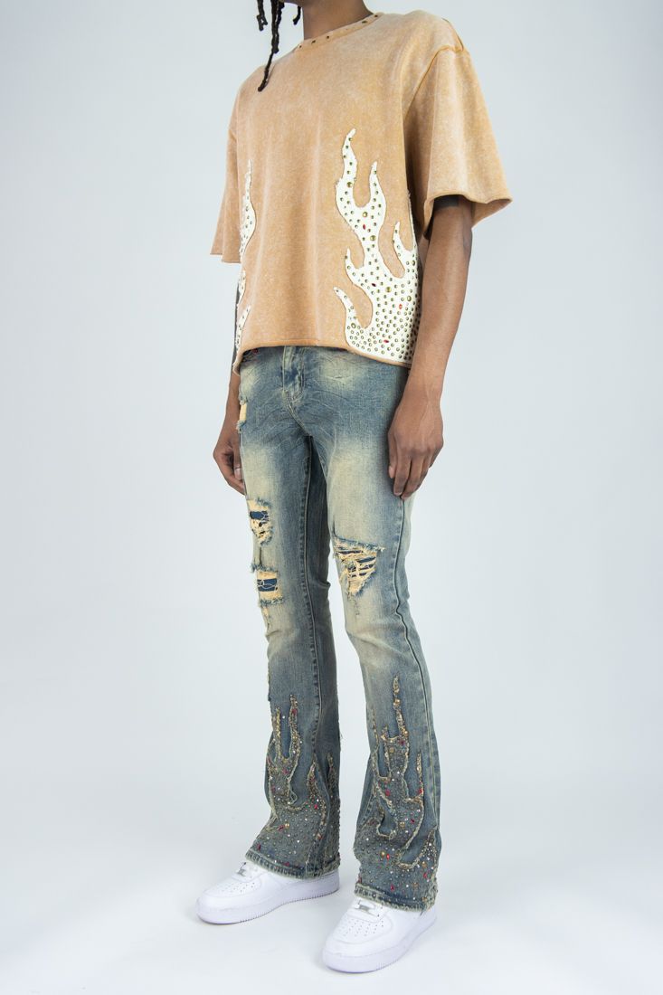 MENS R3BEL DENIM FIREFEST T-SHIRT (KHAKI)