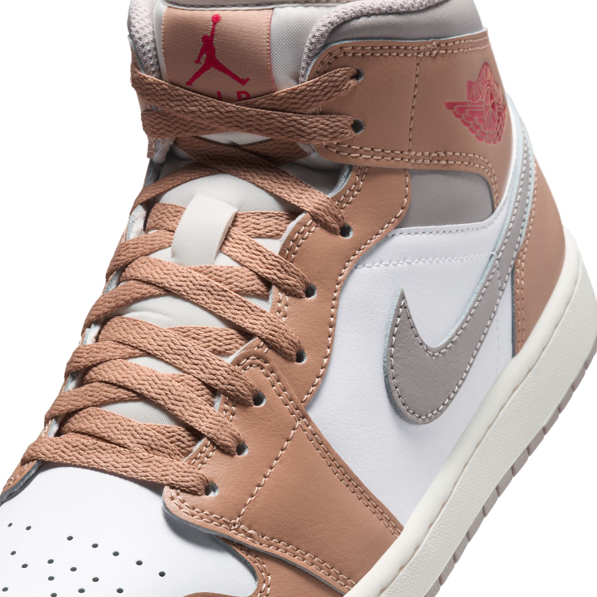 MENS AIR JORDAN 1 MID (HEMP/FIRE RED/WHITE/COLLEGE GREY)