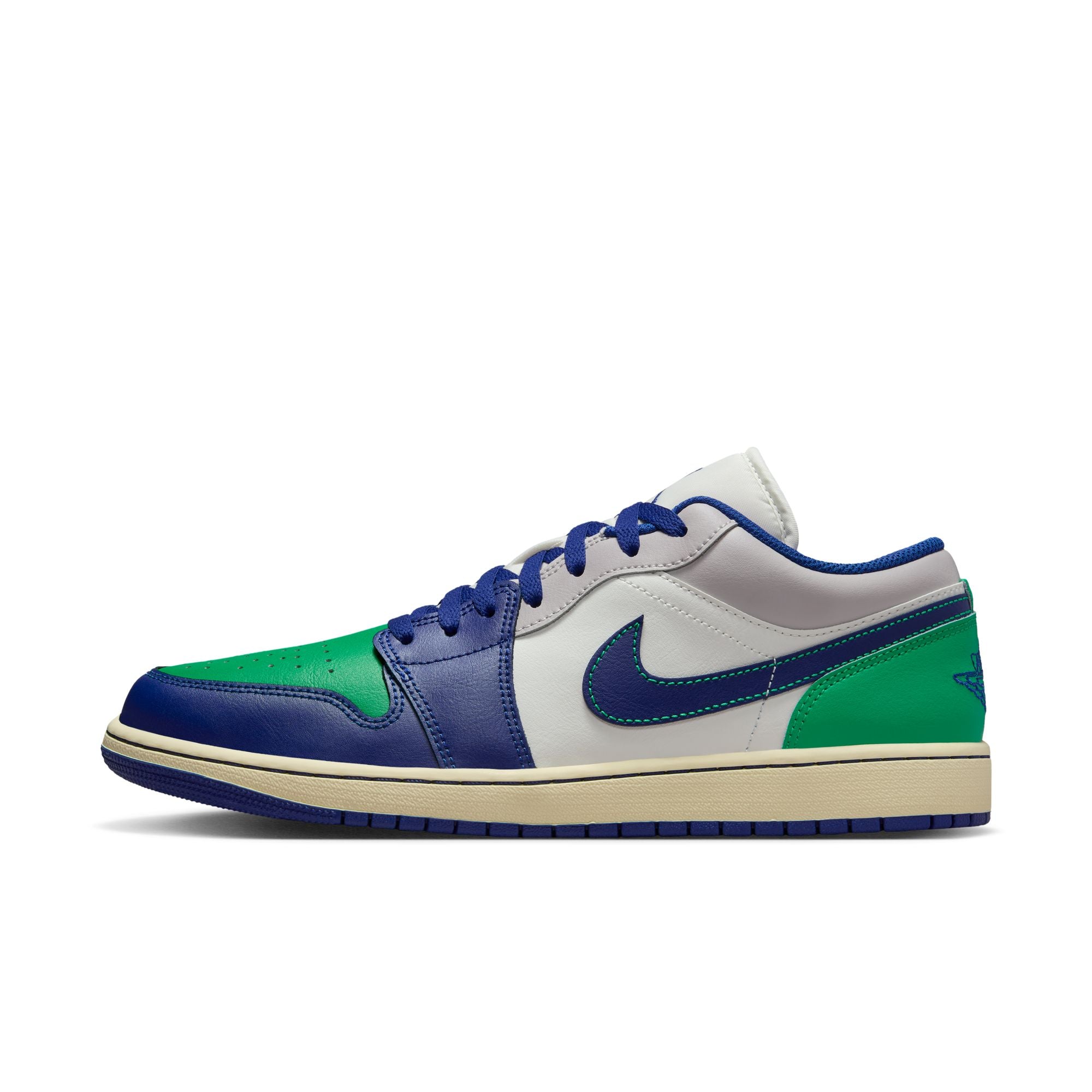 MENS AIR JORDAN 1 LOW (SAIL/DEEP ROYAL BLUE/STADIUM GREEN)