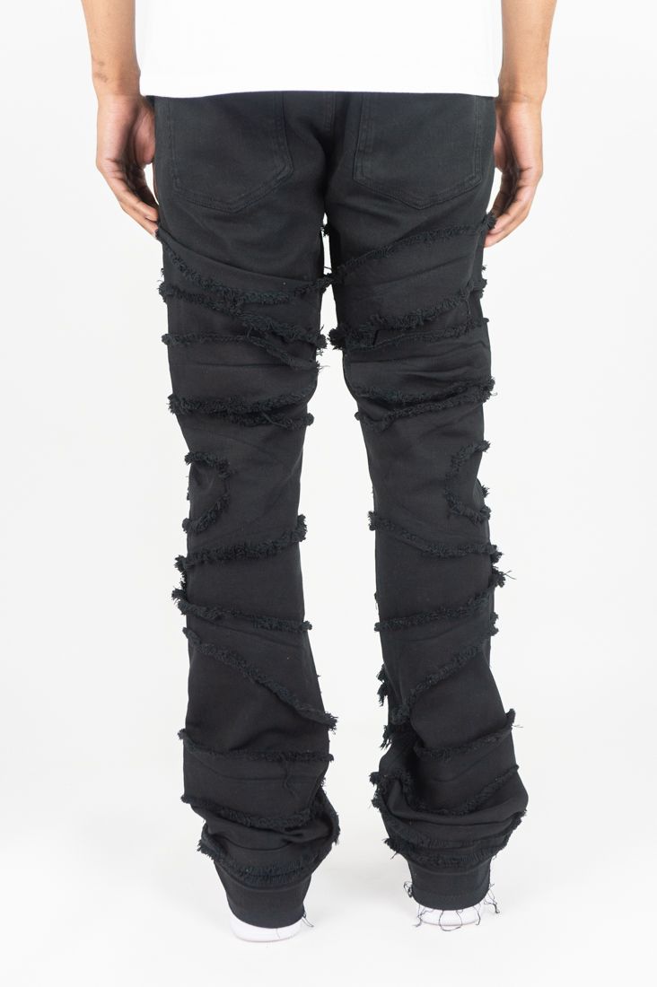 MENS ROAR DENIM RIP & FRAY STACKED DENIM/TWILL PANT (BLACK)