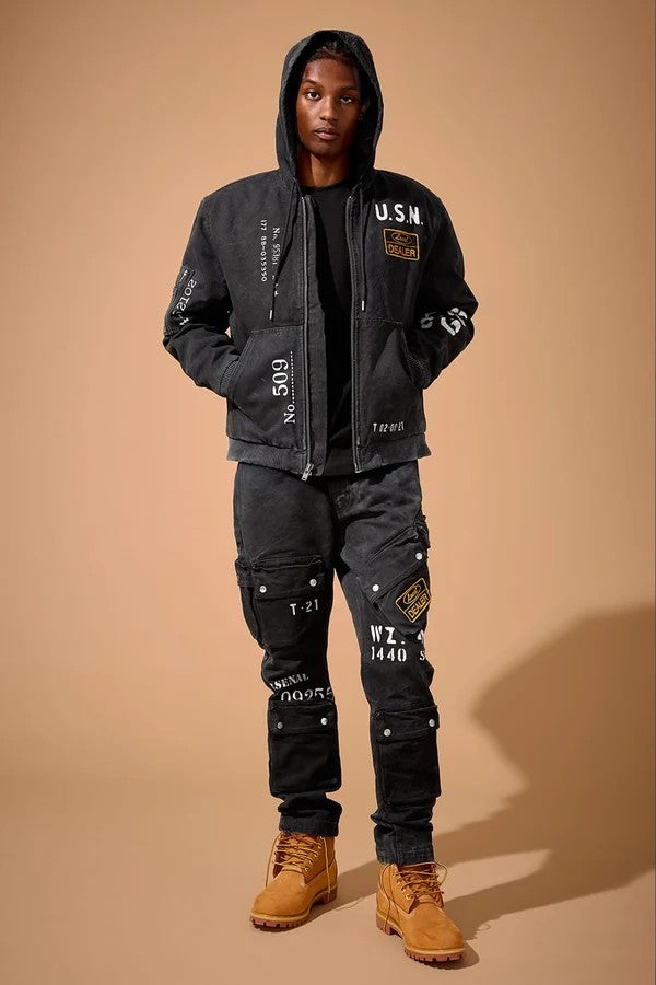 MENS JORDAN CRAIG PELHAM BAY HOODED WORK JACKET (VINTAGE BLACK)
