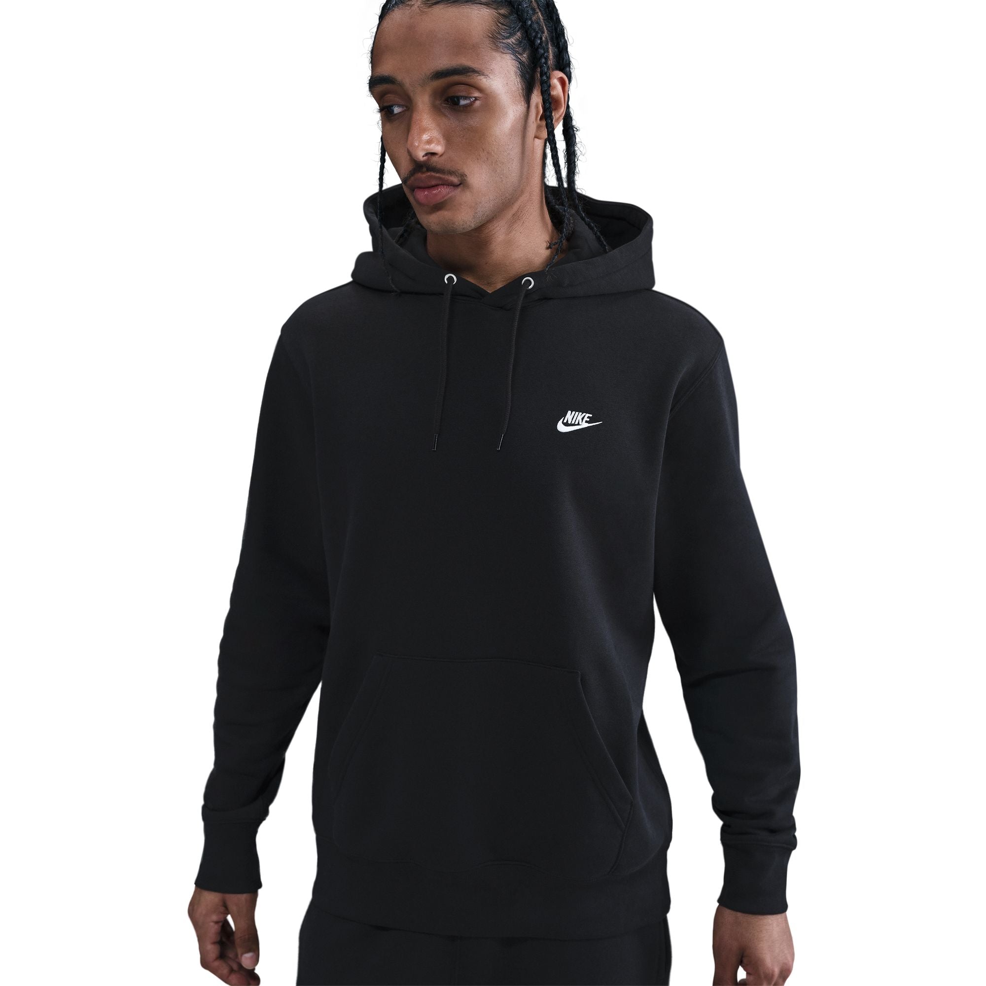 MENS NIKE CLUB PULLOVER FLEECE HOODIE (BLACK/WHITE)