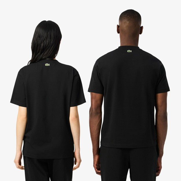 UNISEX LACOSTE SIGNATURE PRINT COTTON T-SHIRT (BLACK)