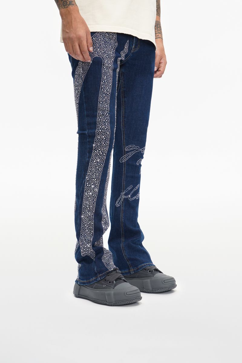 MENS VALABASAS SCRIPTED STACKED JEAN (DENIM BLUE)